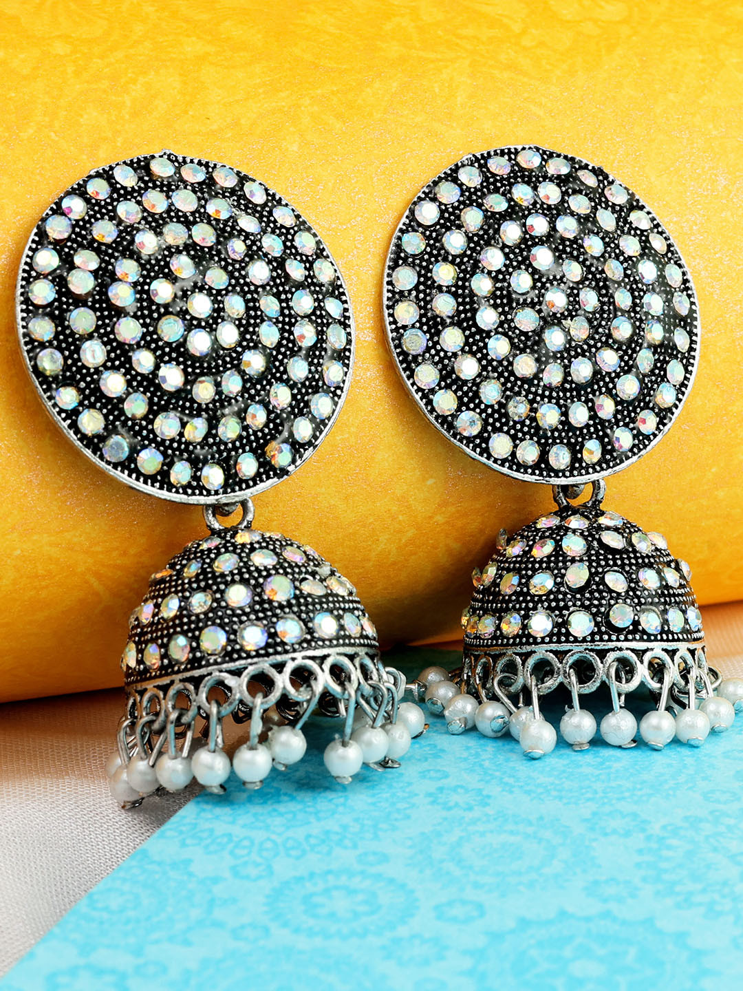

Fashion Frill Silver-Plated Dome Shaped Jhumkas Earrings