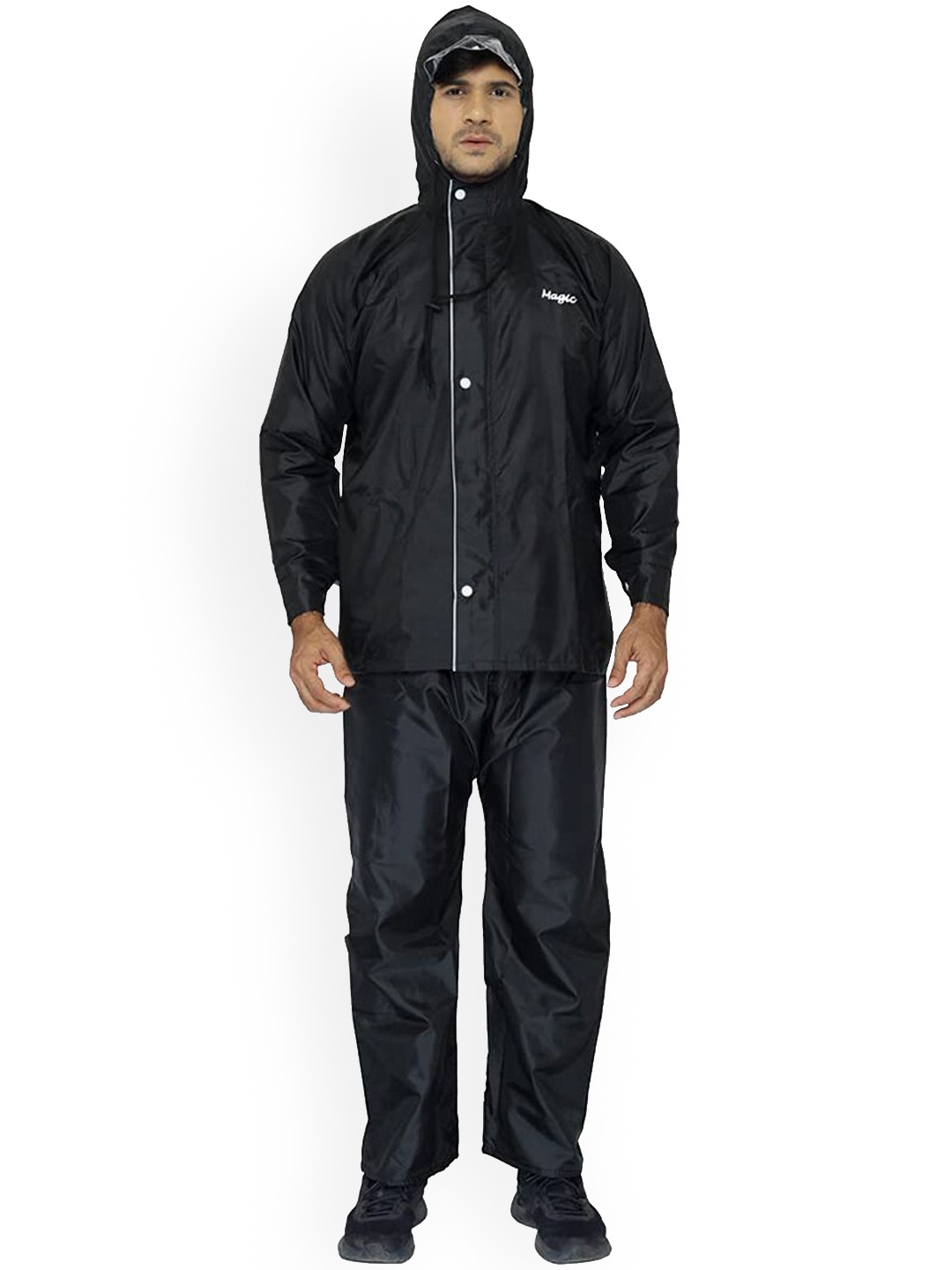 

THE CLOWNFISH Men Waterproof Double Layer Hooded Rain Suit, Black