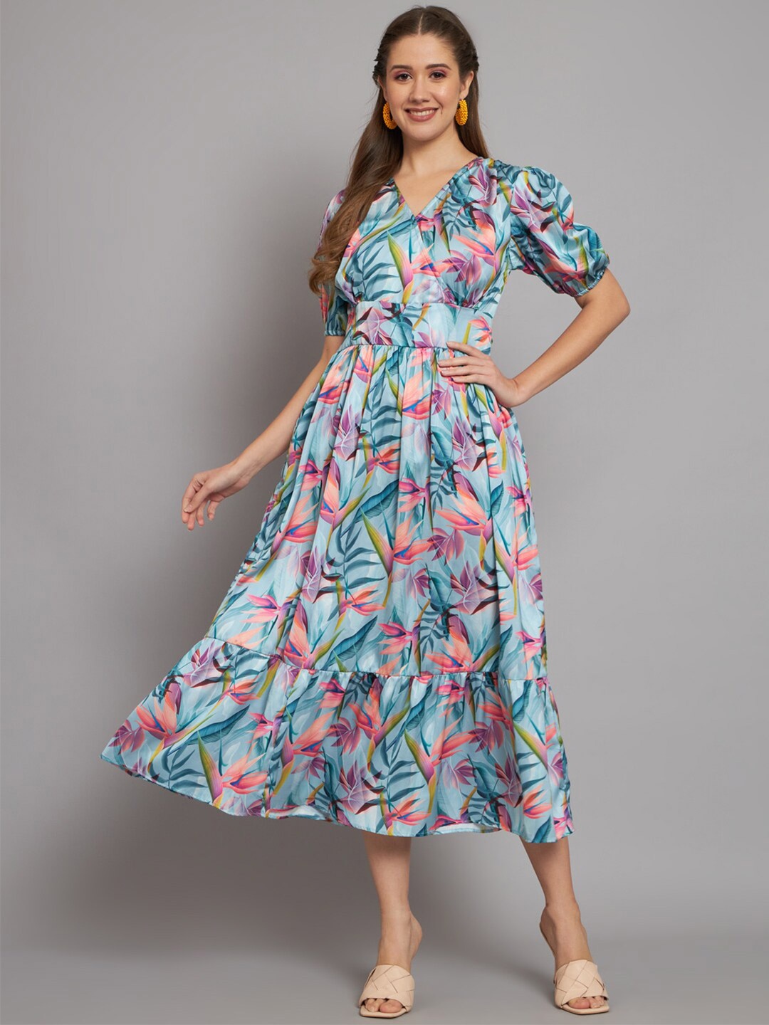 

The Dry State Tropical Printed V-Neck Wrap Dress, Blue