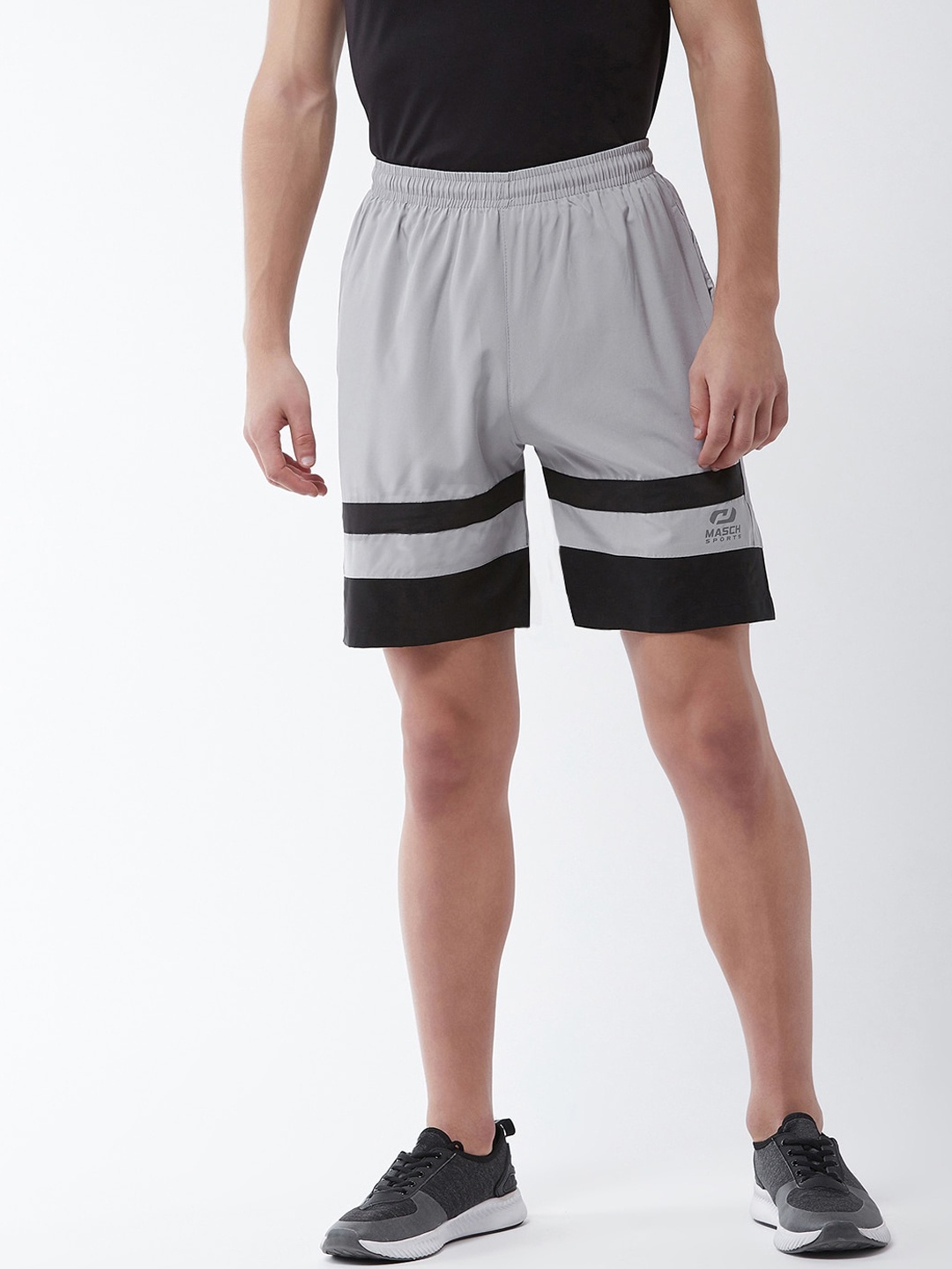 Masch Sports Colourblocked Mid Rise Sports Shorts, Grey