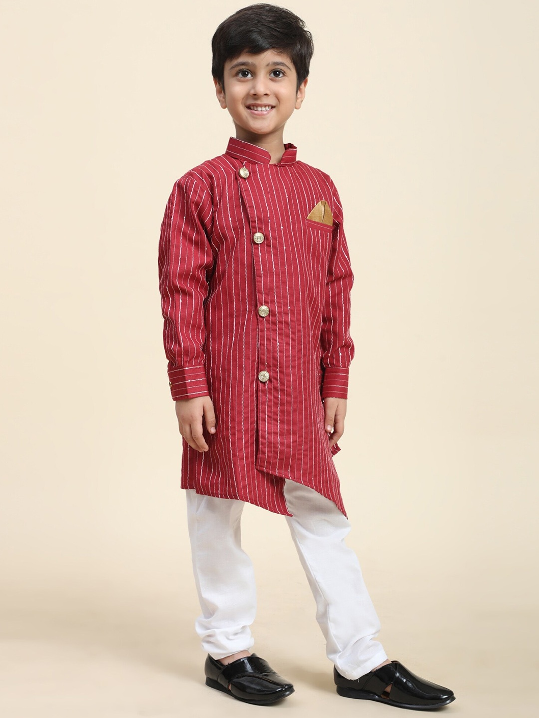 

Pro-Ethic STYLE DEVELOPER Boys Striped Sequined Kurta With Pyjamas, Red