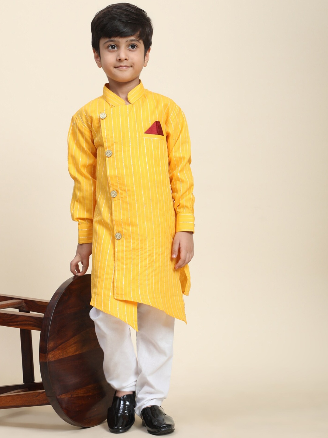 

Pro-Ethic STYLE DEVELOPER Boys Striped Sequined Kurta With Pyjamas, Yellow