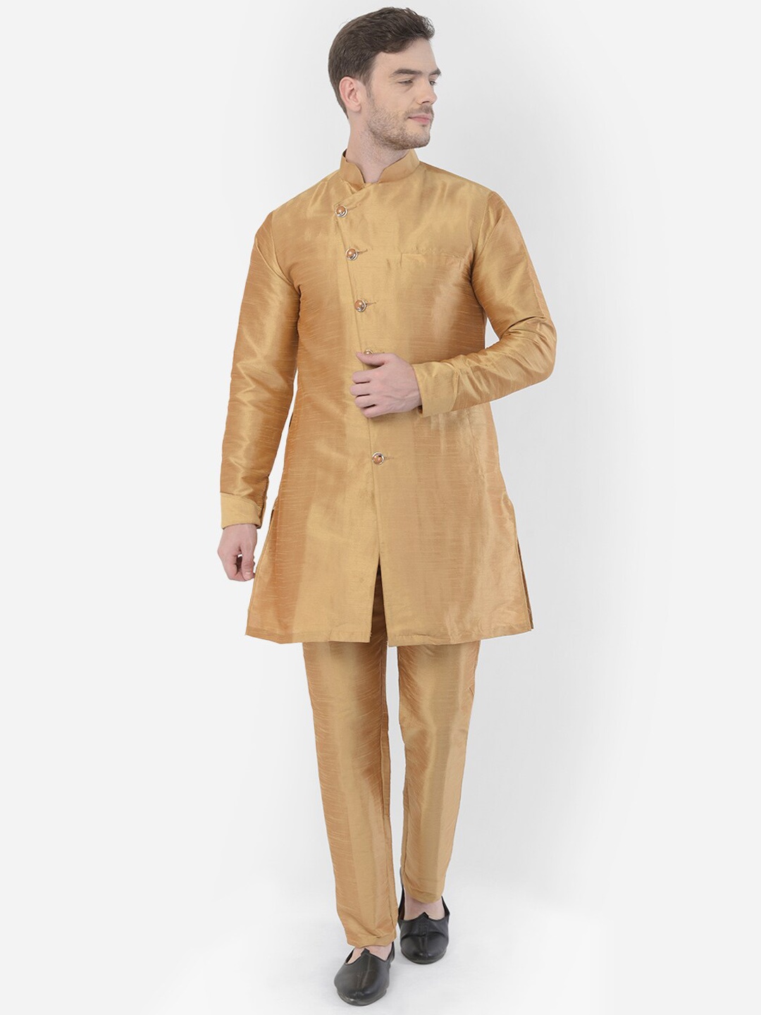 

SG LEMAN Mandarin Collar Sherwani Set, Gold