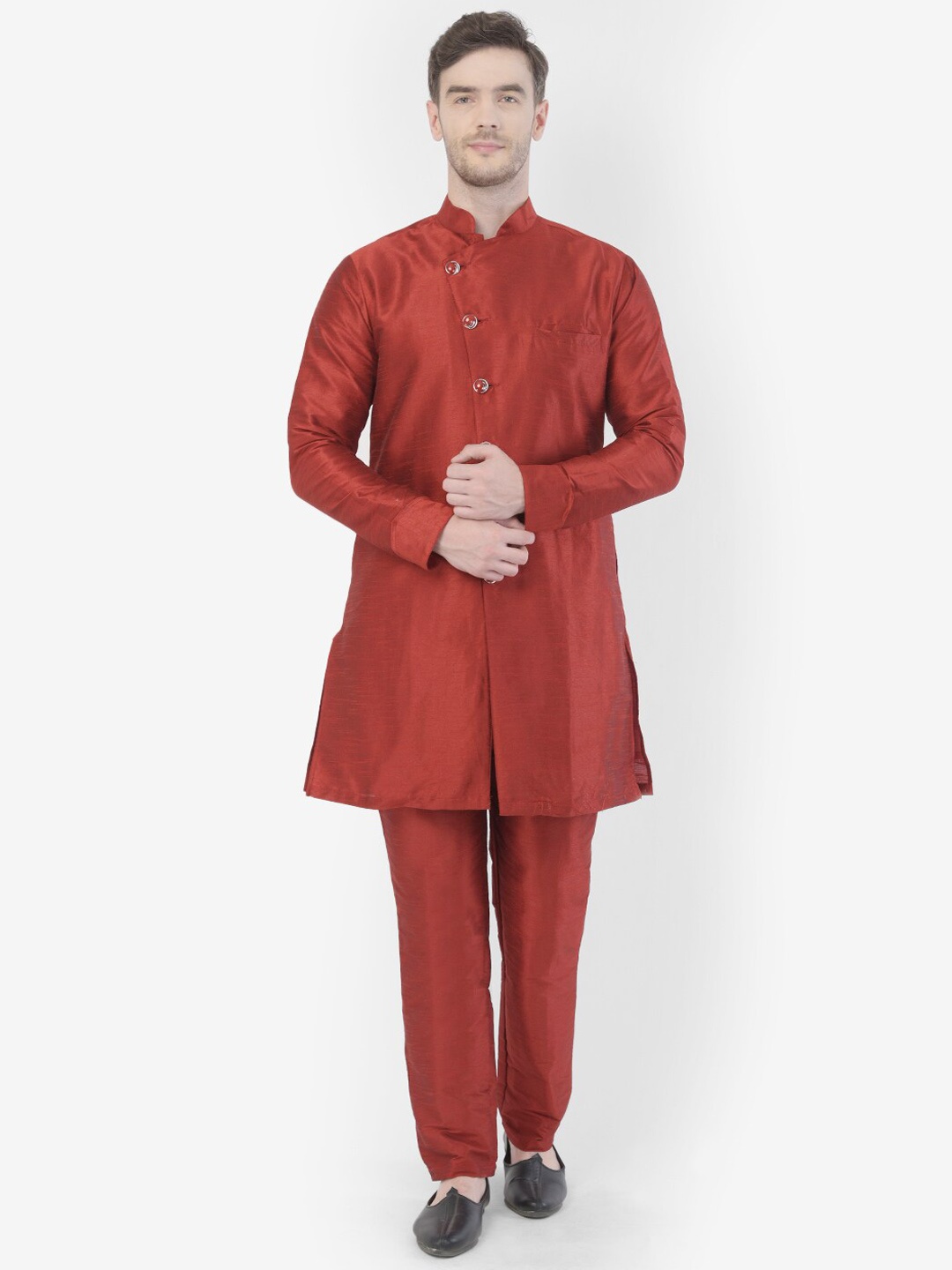 

SG LEMAN Mandarin Collar Sherwani Set, Maroon
