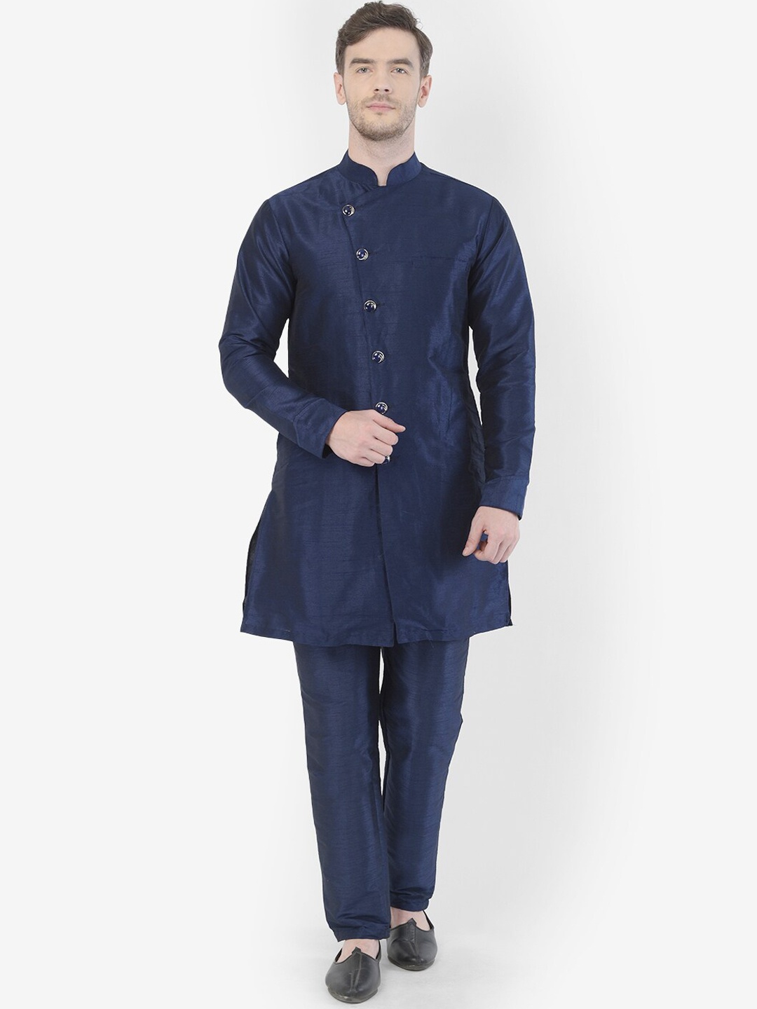 

SG LEMAN Mandarin Collar Sherwani Set, Navy blue
