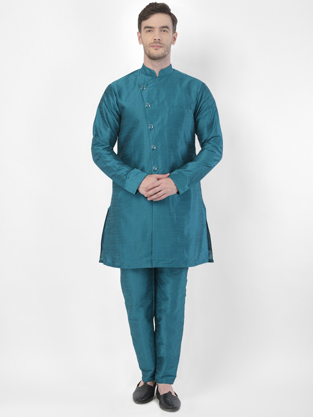 

SG LEMAN Mandarin Collar Sherwani, Green