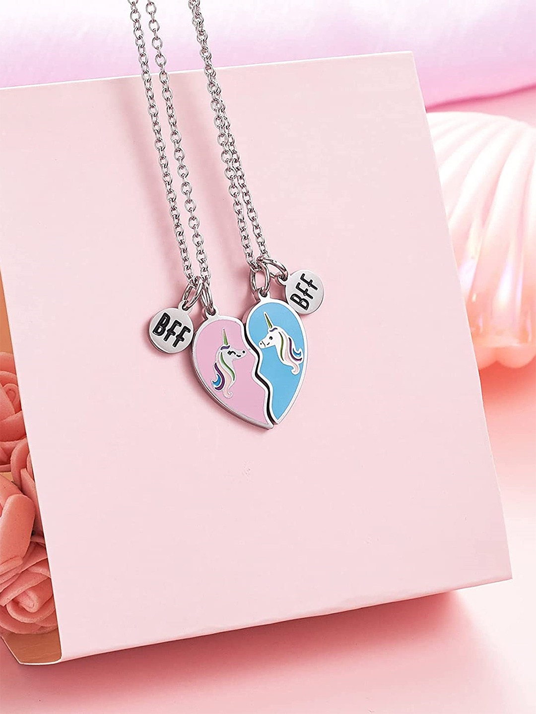 

EL REGALO Girls Unicorn BFF Necklace, Silver