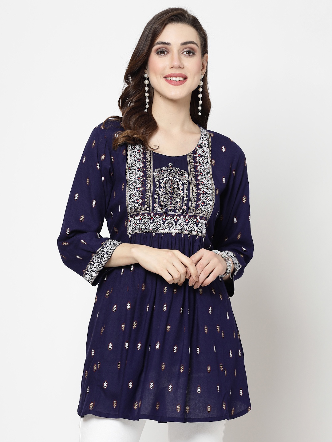 

SkyaSia Ethnic Motifs Printed Anarkali Kurti, Blue