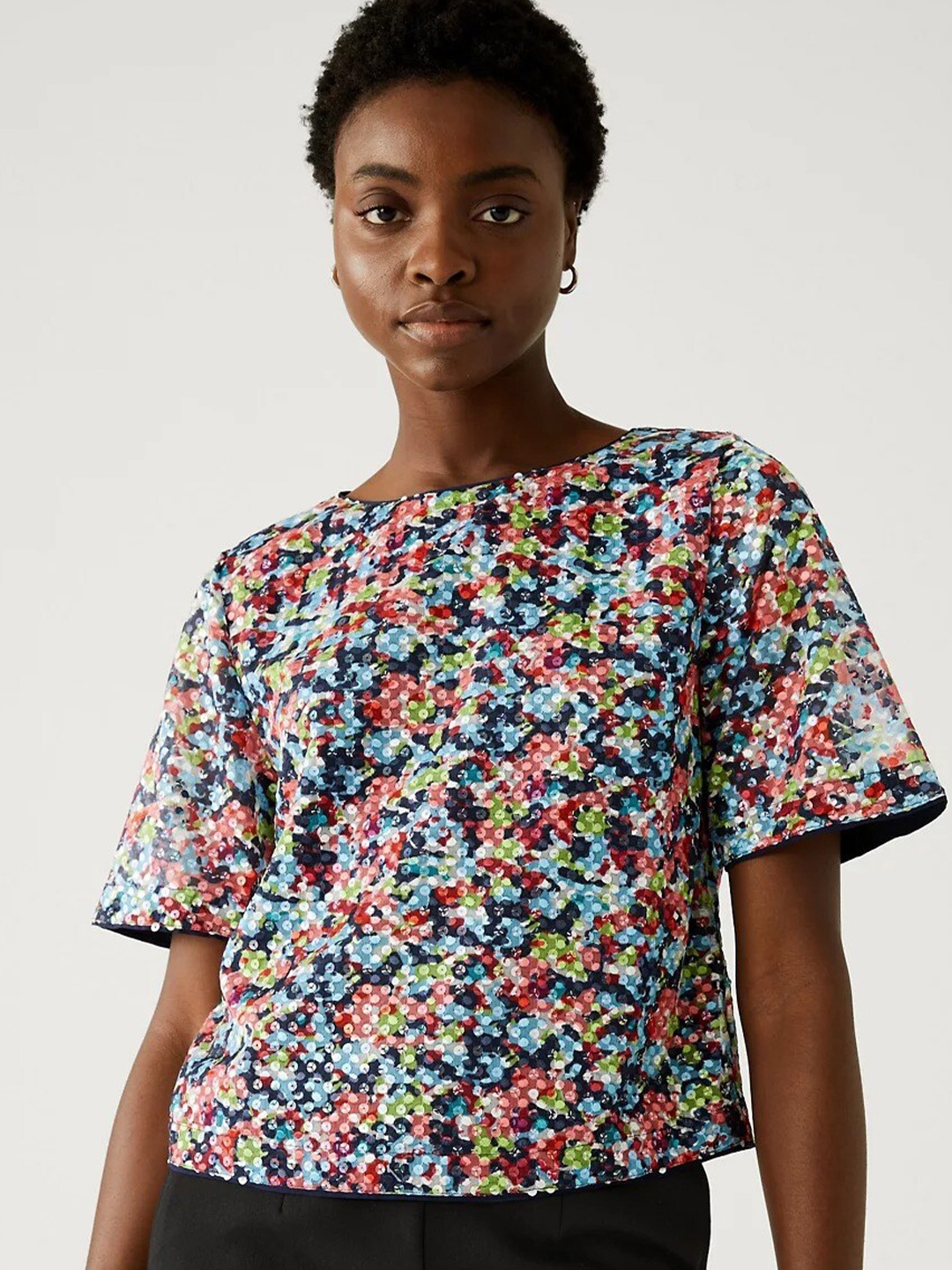 

Marks & Spencer Geometric Printed Round Neck Top, Blue