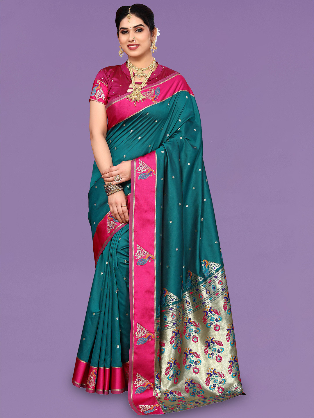 

Ekta Textiles Woven Design Zari Pure Silk Banarasi Saree, Turquoise blue