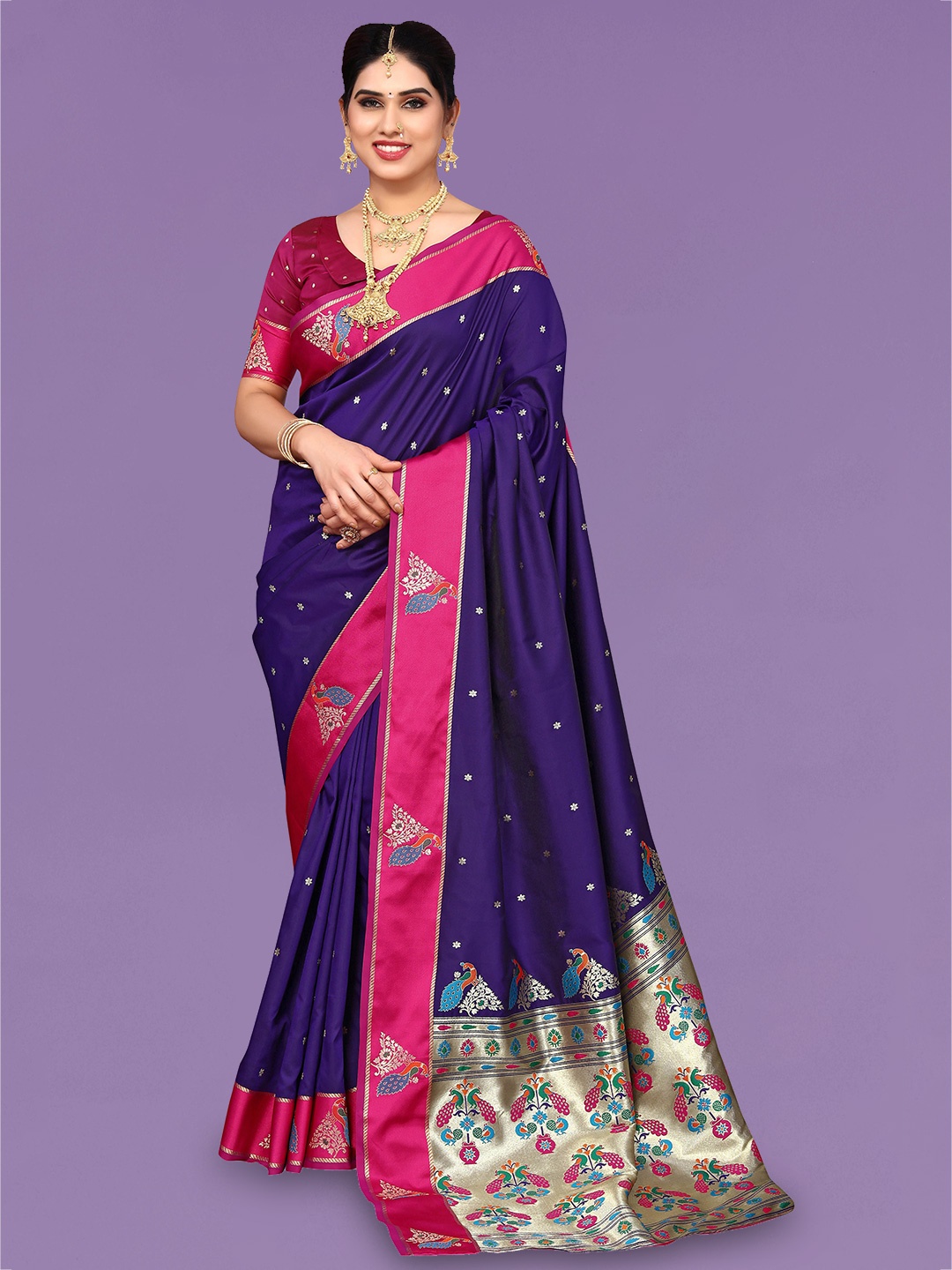 

Ekta Textiles Floral Woven Design Zari Pure Silk Banarasi Saree, Blue