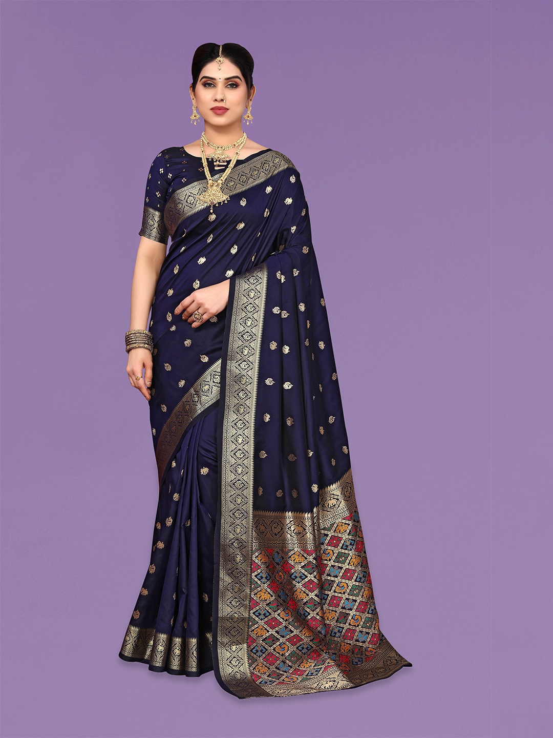 

Ekta Textiles Woven Design Zari Pure Silk Designer Banarasi Saree, Navy blue