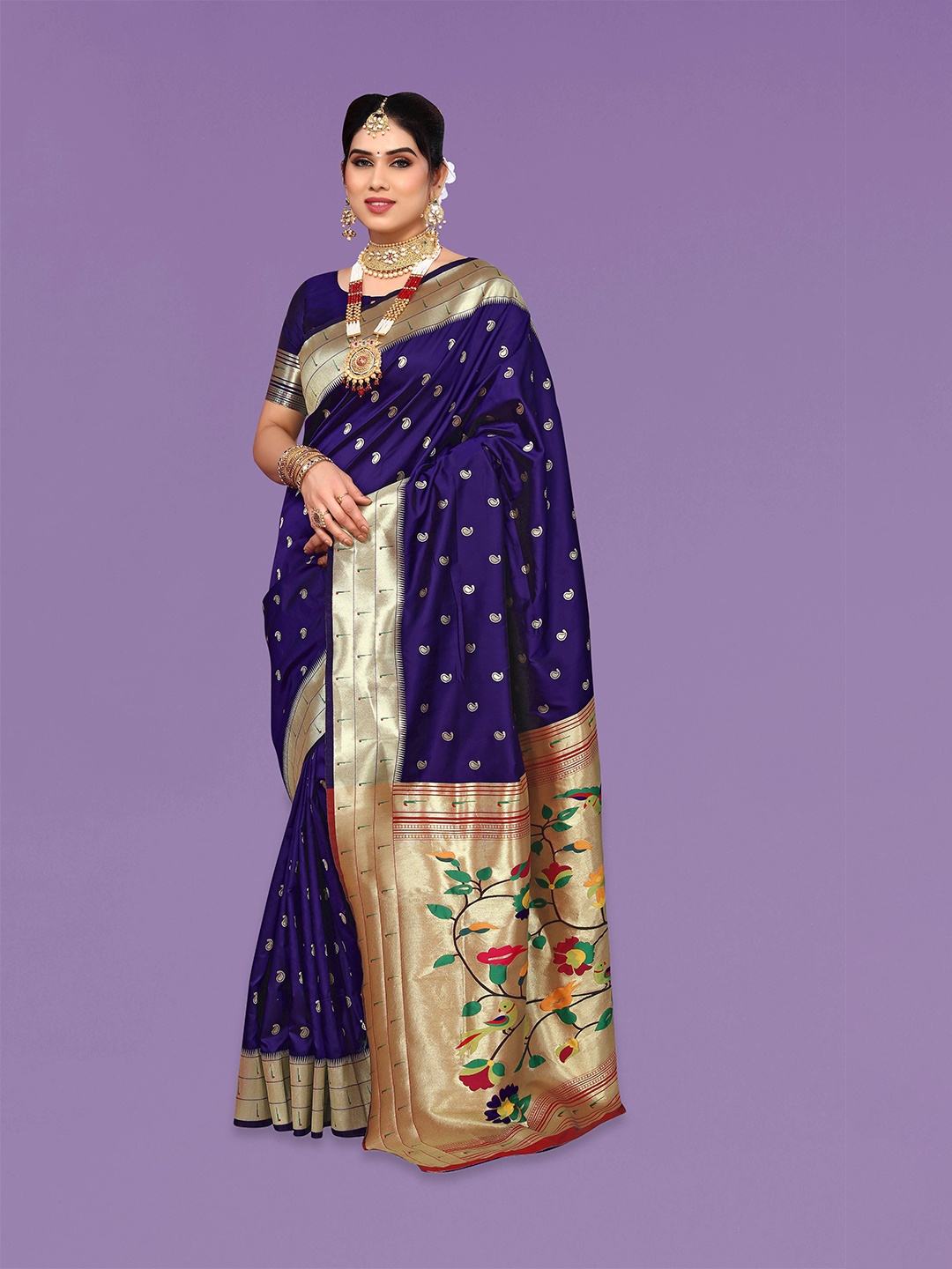 

Ekta Textiles Woven Design Zari Pure Silk Celebrity Banarasi Saree, Navy blue