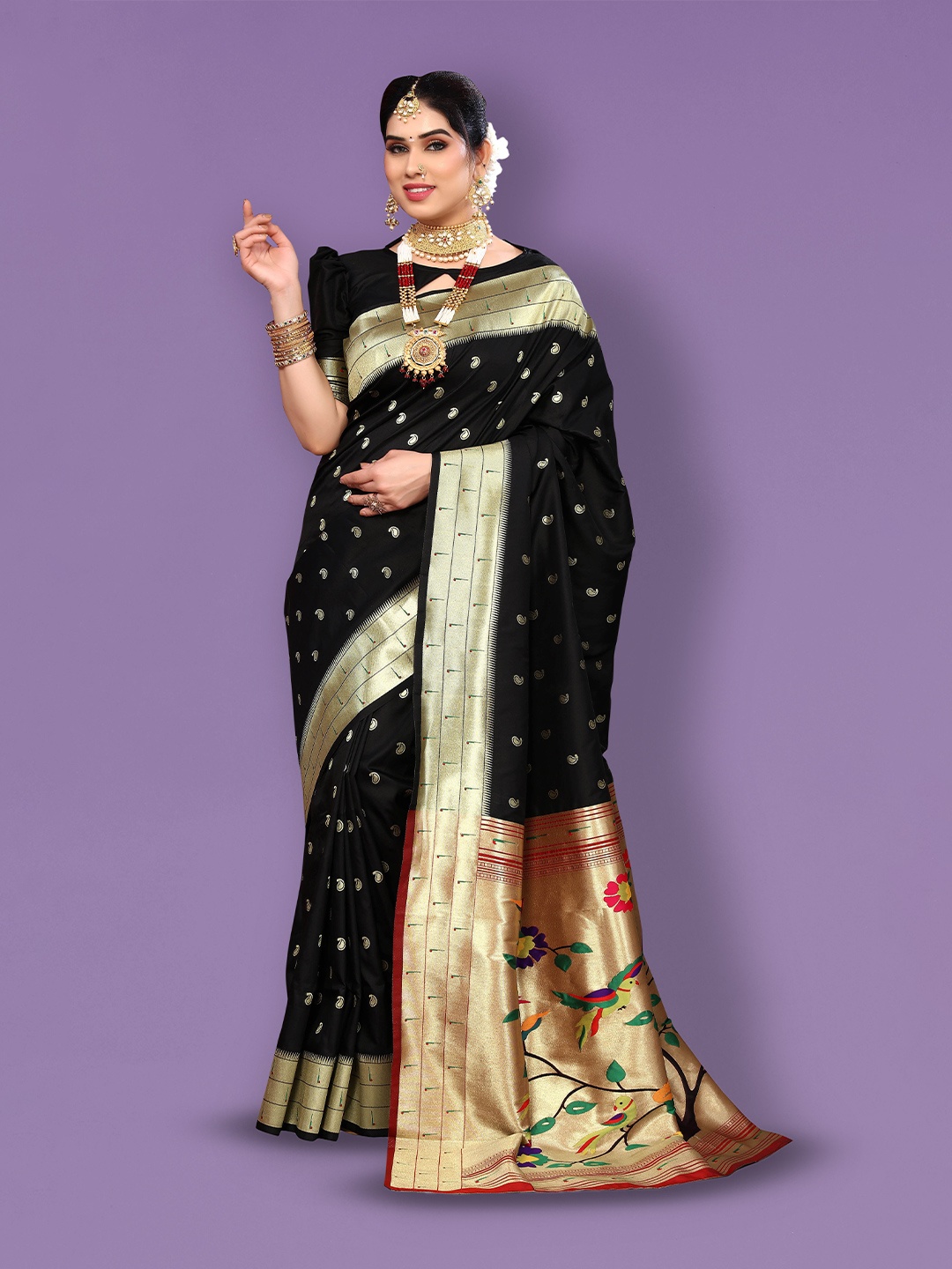 

Ekta Textiles Woven Design Zari Pure Silk Celebrity Banarasi Saree, Black