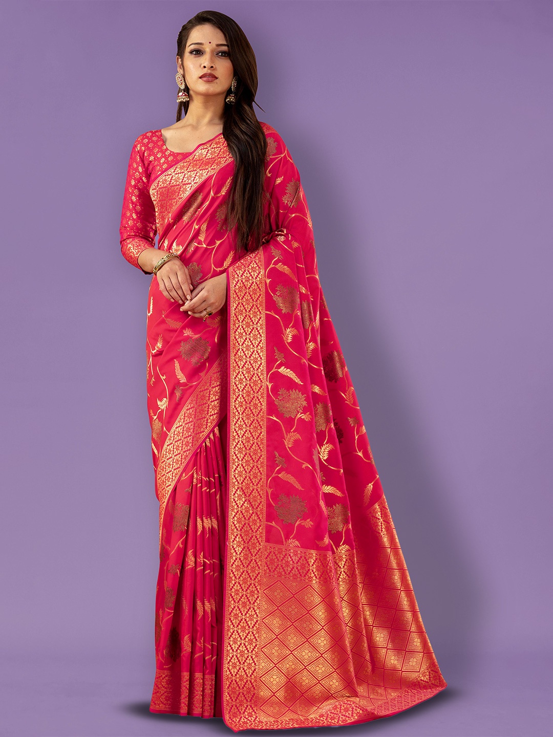 

Ekta Textiles Woven Design Zari Pure Silk Celebrity Banarasi Saree, Pink