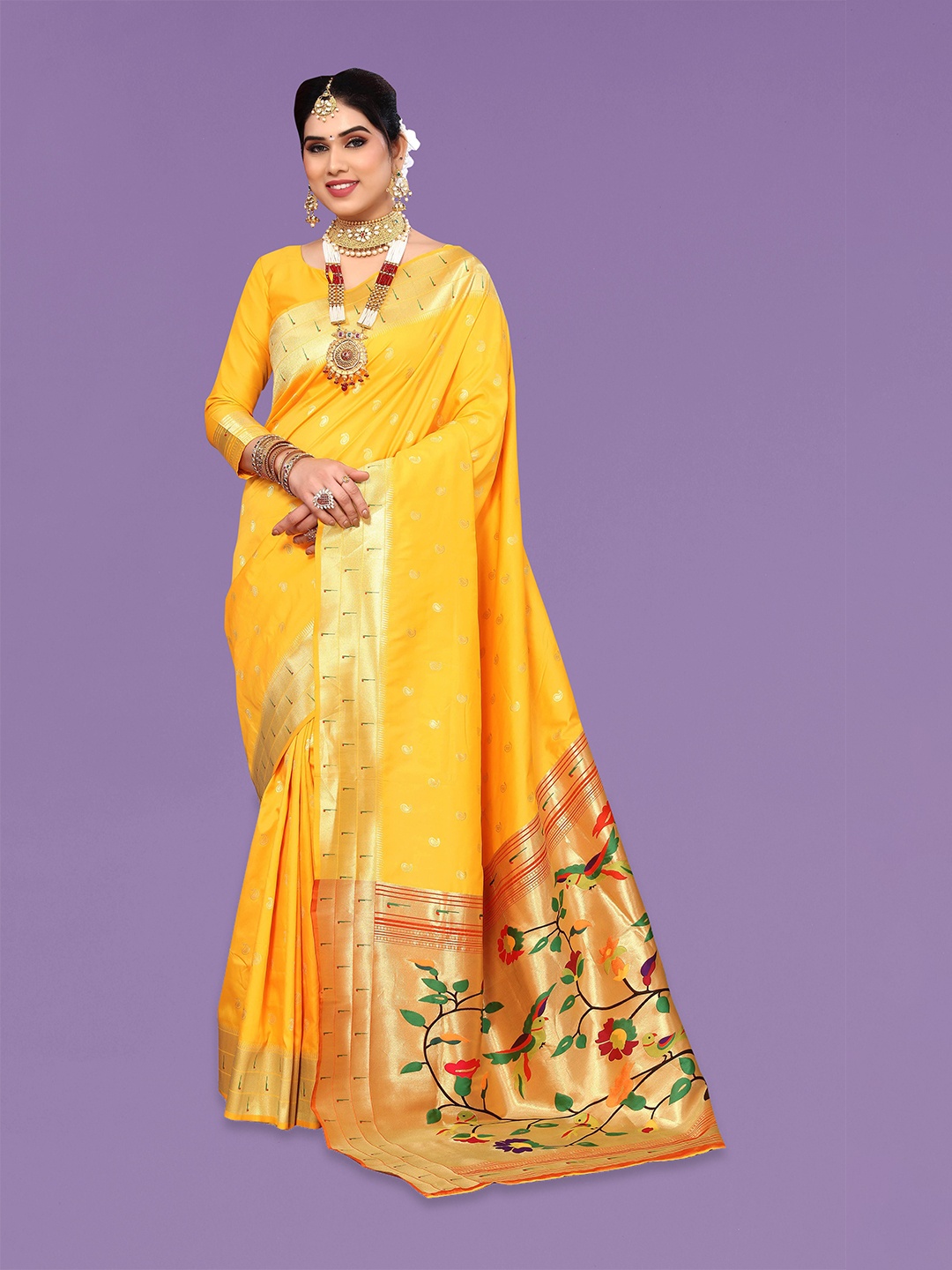 

Ekta Textiles Woven Design Zari Pure Silk Celebrity Banarasi Saree, Yellow