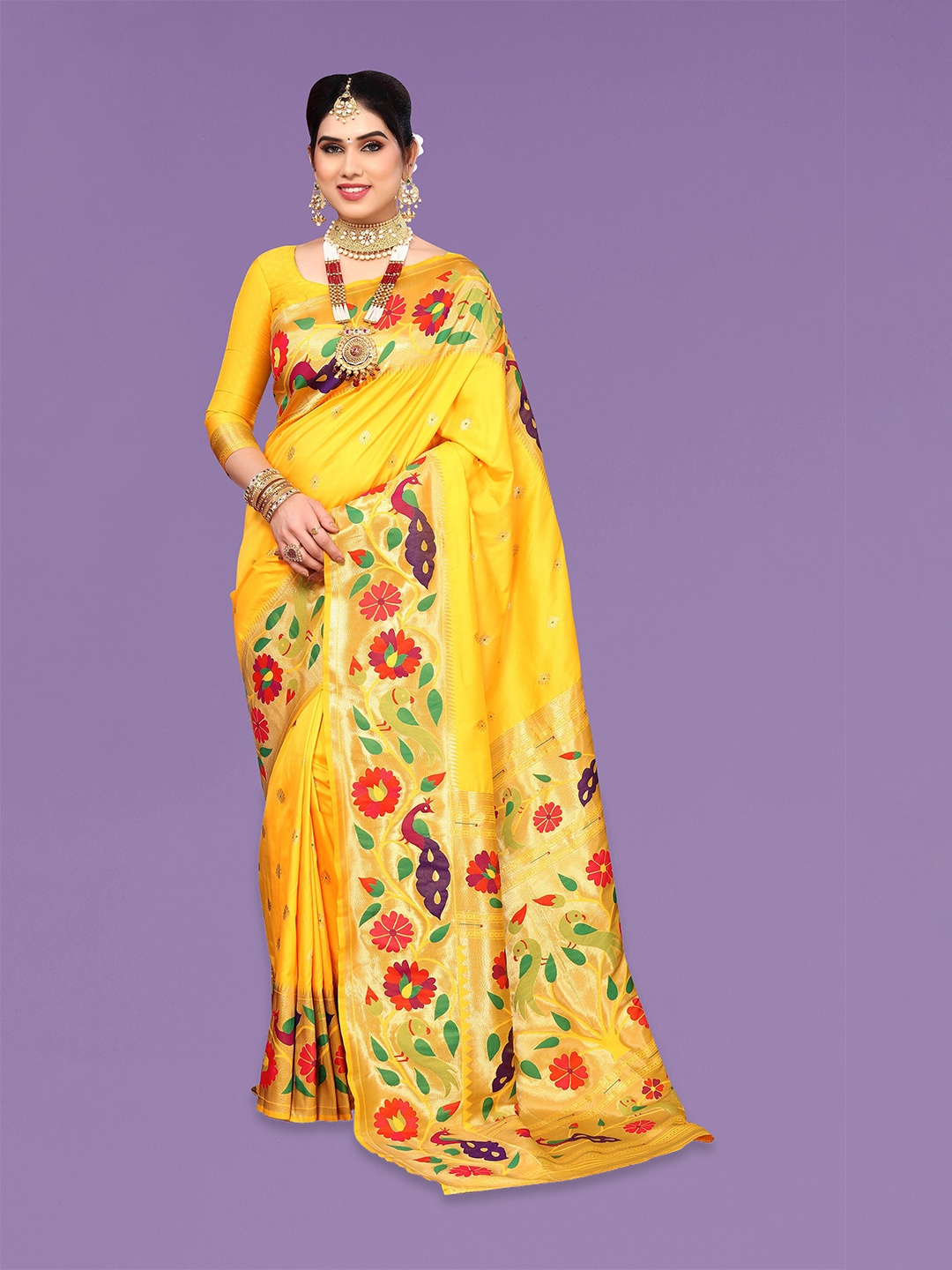 

Ekta Textiles Woven Design Zari Pure Silk Celebrity Banarasi Saree, Yellow