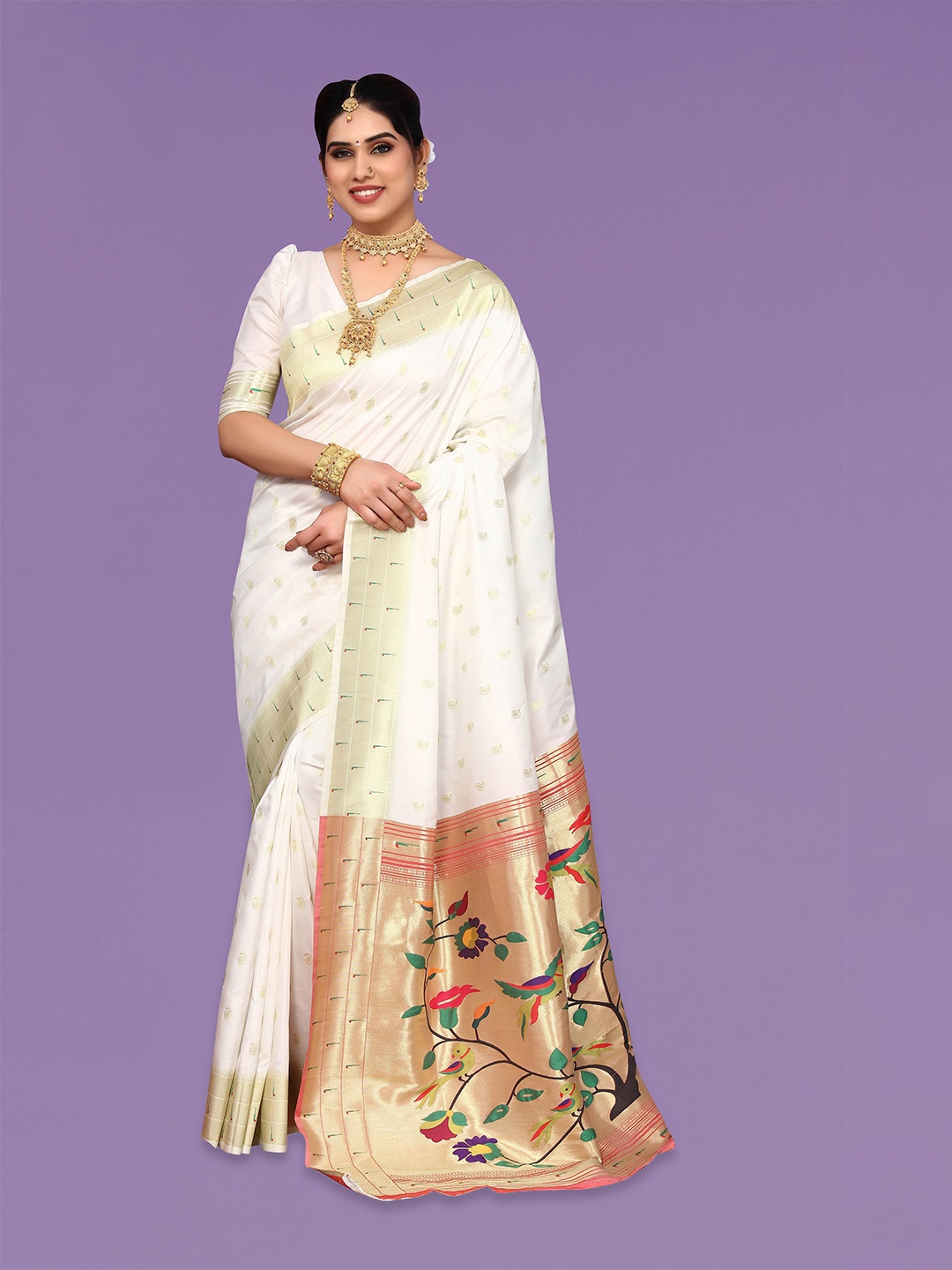 

Ekta Textiles Woven Design Zari Pure Silk Celebrity Banarasi Saree, White