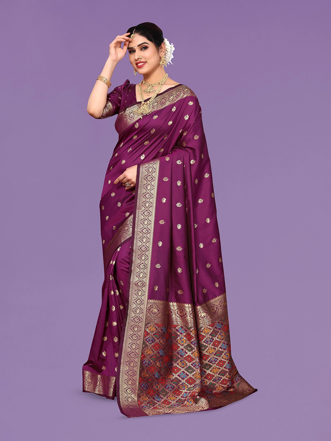 

Ekta Textiles Woven Design Zari Pure Silk Celebrity Banarasi Saree, Purple