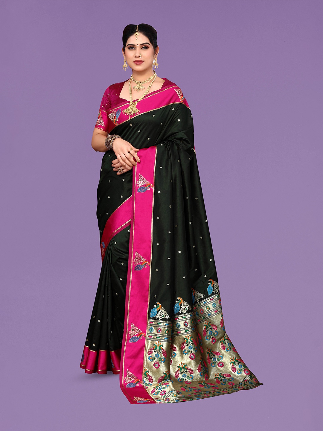 

Ekta Textiles Floral Woven Design Zari Pure Silk Banarasi Saree, Black