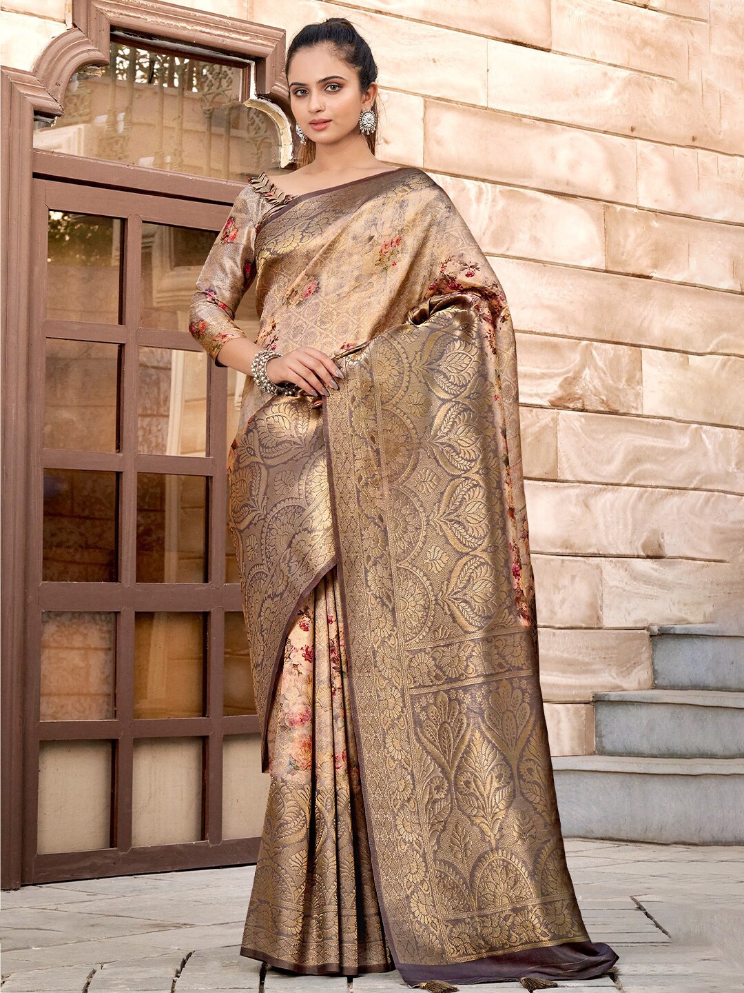

KARAGIRI Woven Design Zari Silk Blend Banarasi Saree, Rose