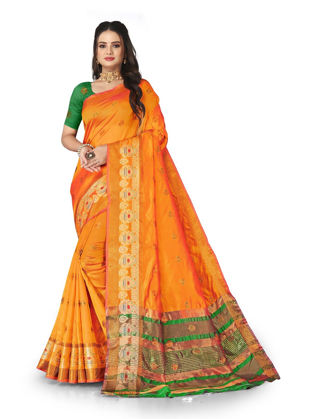 

Rivana Ethnic Motifs Woven Design Zari Banarasi Saree, Orange