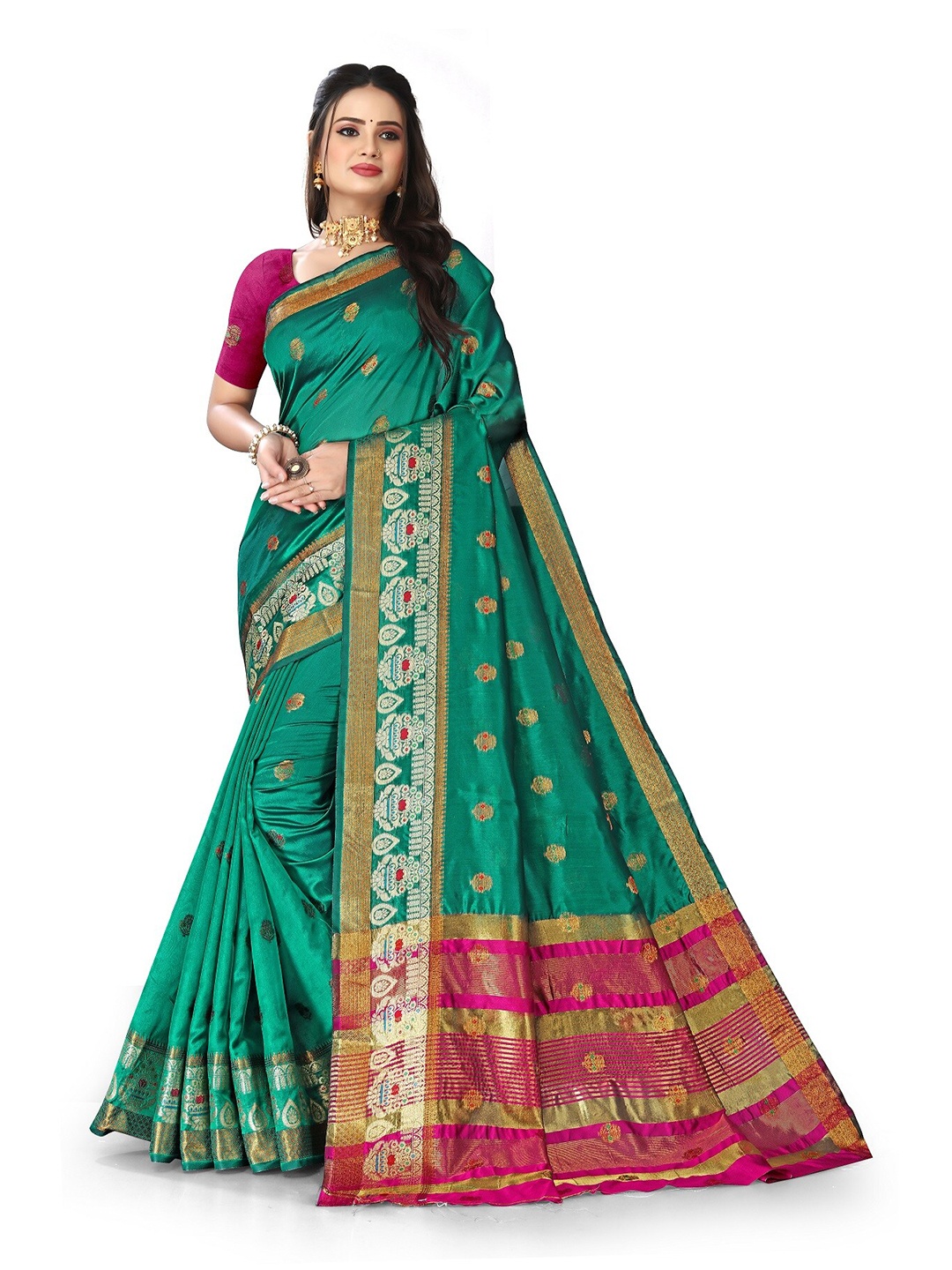 

Rivana Ethnic Motifs Woven Design Zari Banarasi Saree, Teal