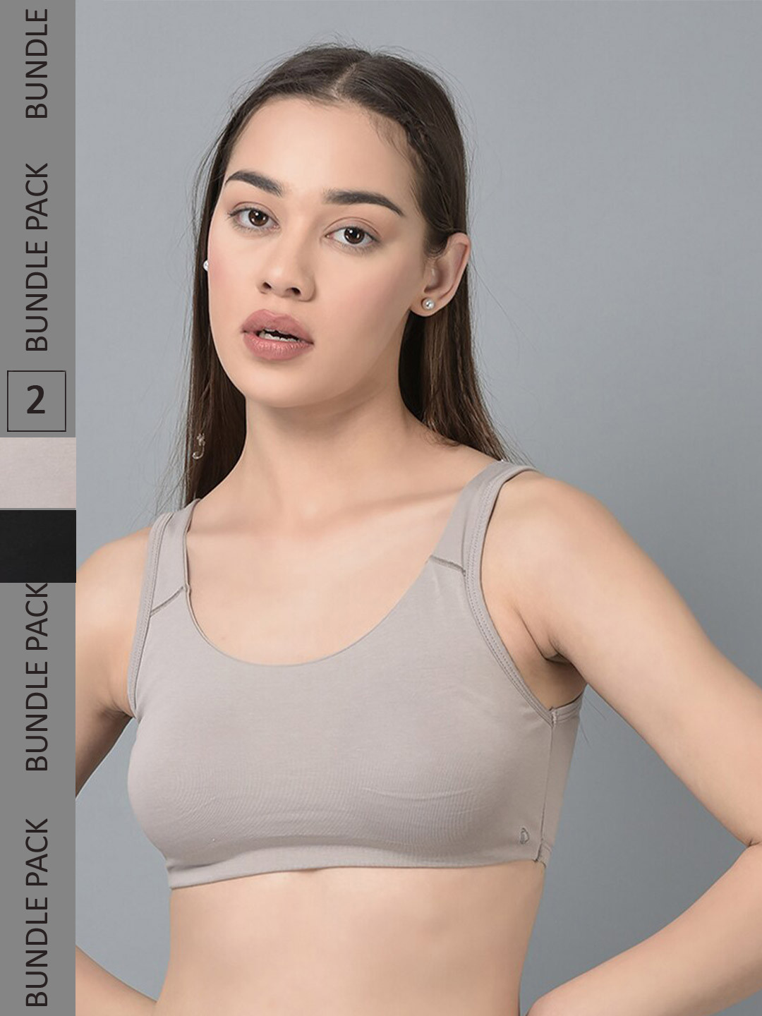 

Dollar Missy Pack of 2 Combed Cotton with Stretchy Elastane Wire-Free Moulded Sports Bra, Black