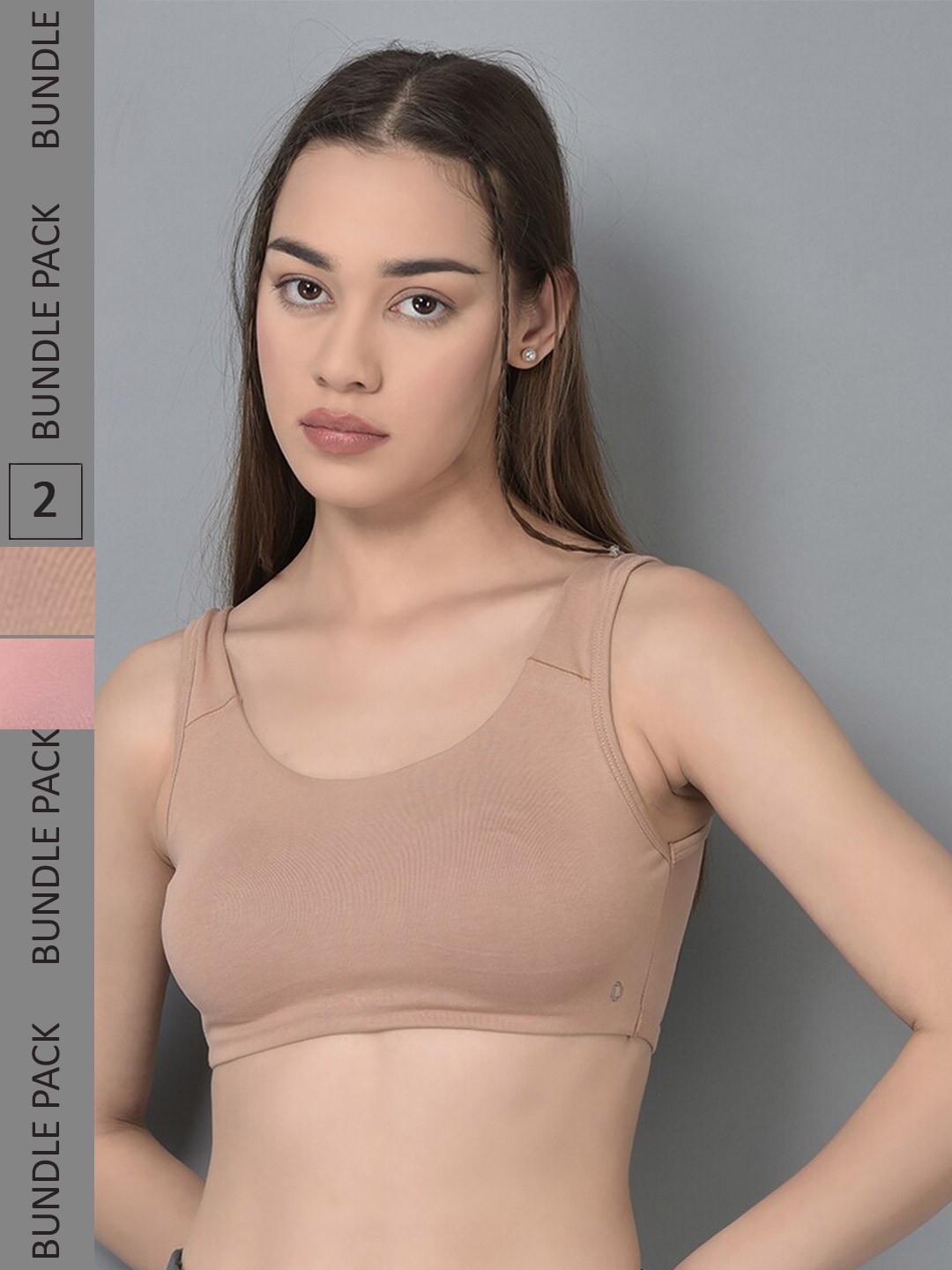 

Dollar Missy Pack of 2 Combed Cotton with Stretchy Elastane Wire-Free Moulded Sports Bra, Nude