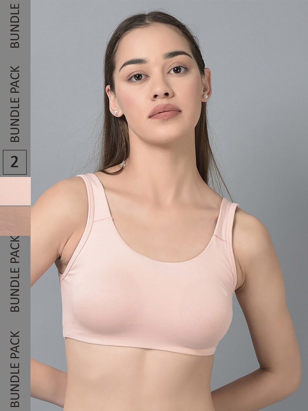 

Dollar Missy Pack of 2 Combed Cotton with Stretchy Elastane Wire-Free Moulded Sports Bra, Beige