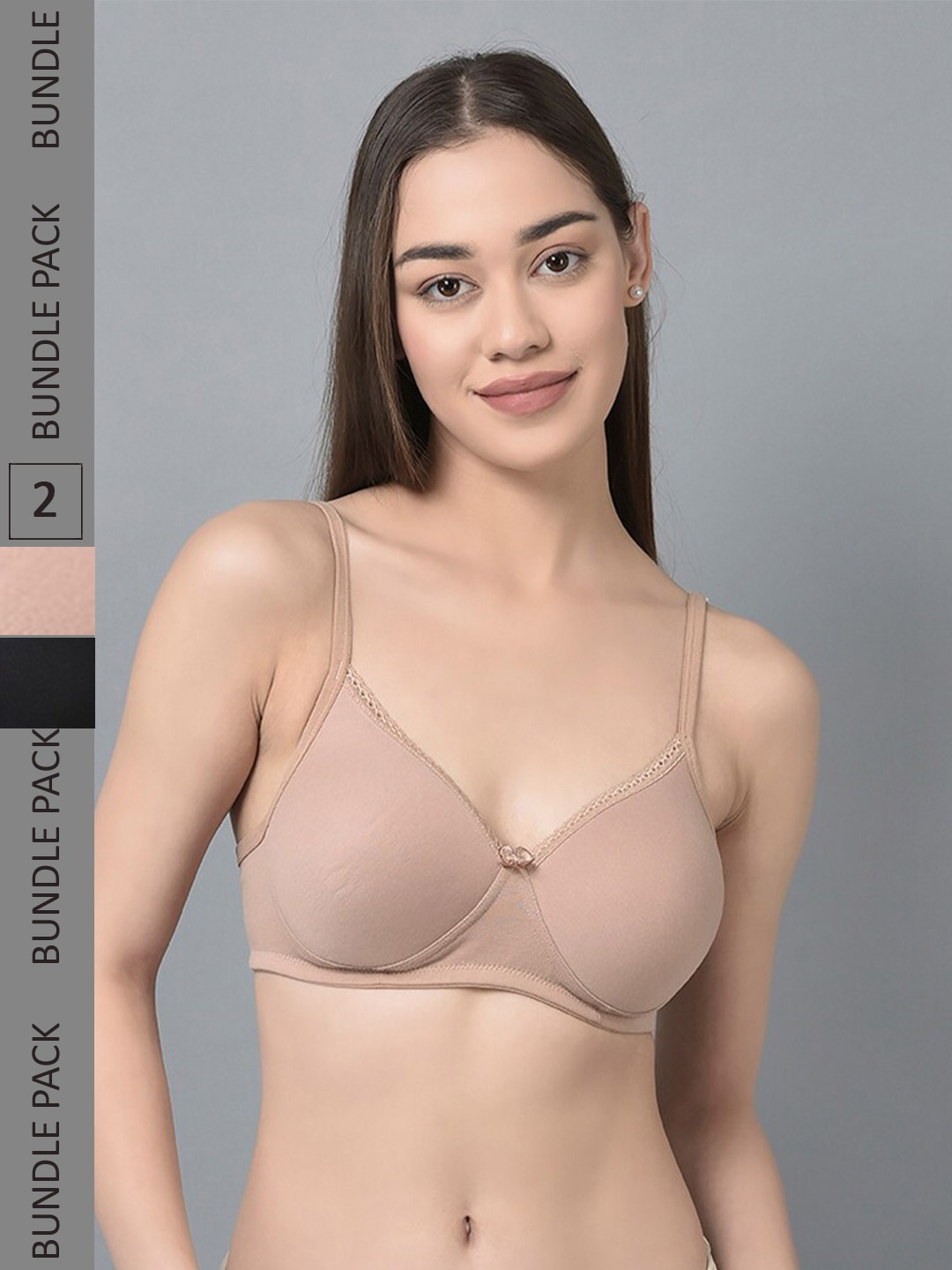 

Dollar Missy Pack of 2 Cotton Wire-Free Full Coverage Padded Bra, Black