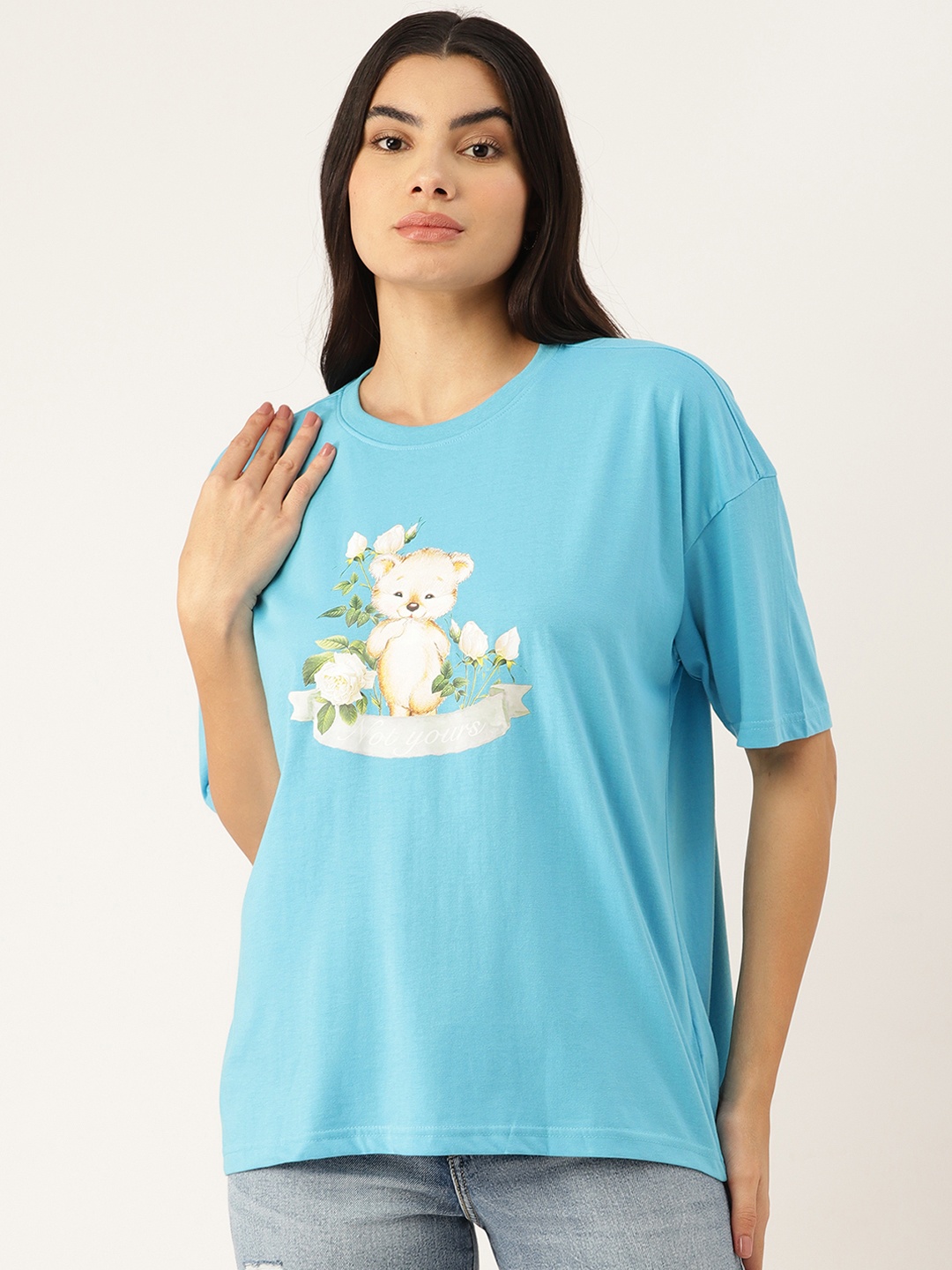

FOREVER 21 Printed Drop-Shoulder T-shirt, Blue
