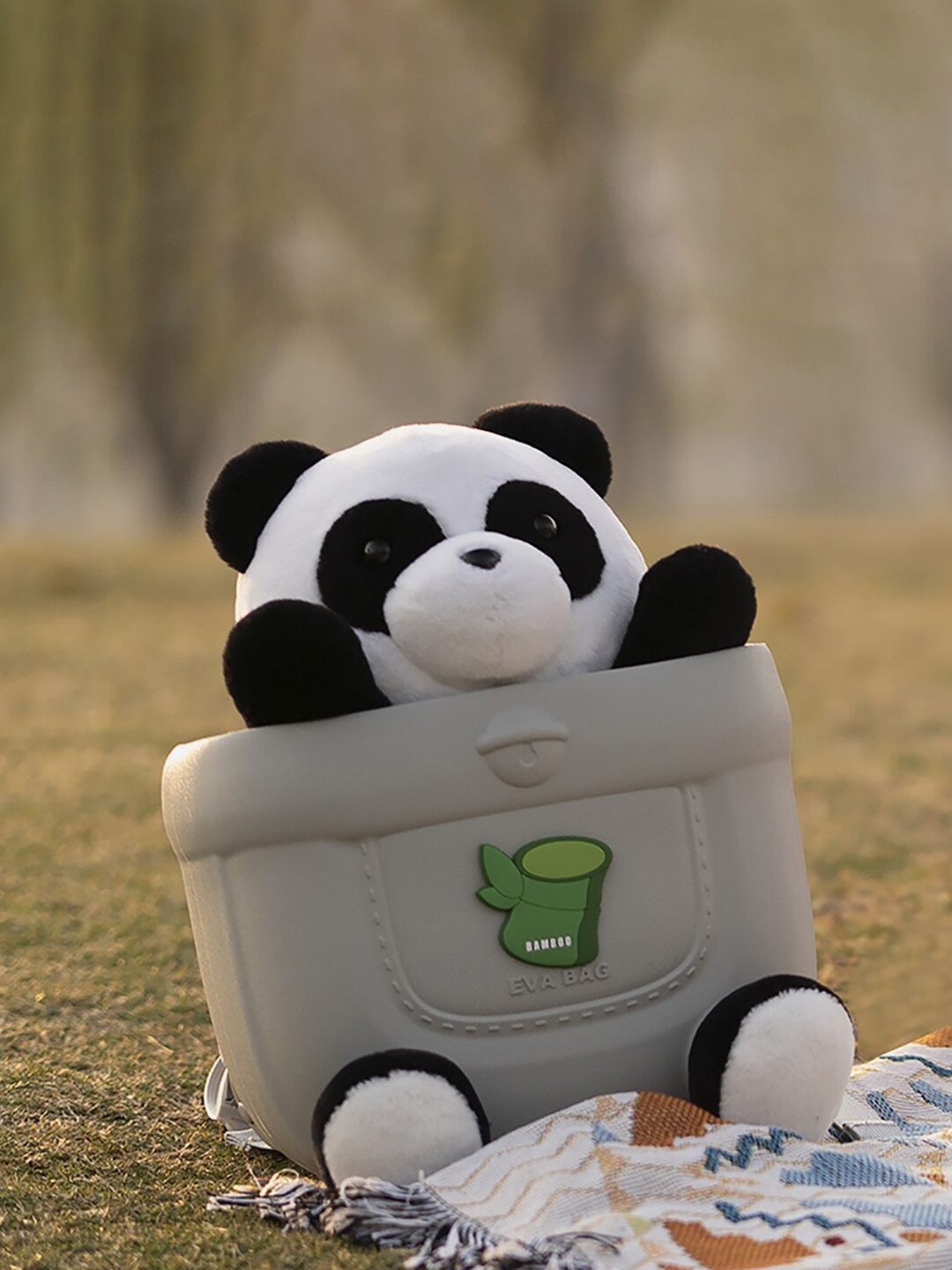 

Little Surprise Box LLP Kids Panda Soft Toy Climacool Backpack, Grey