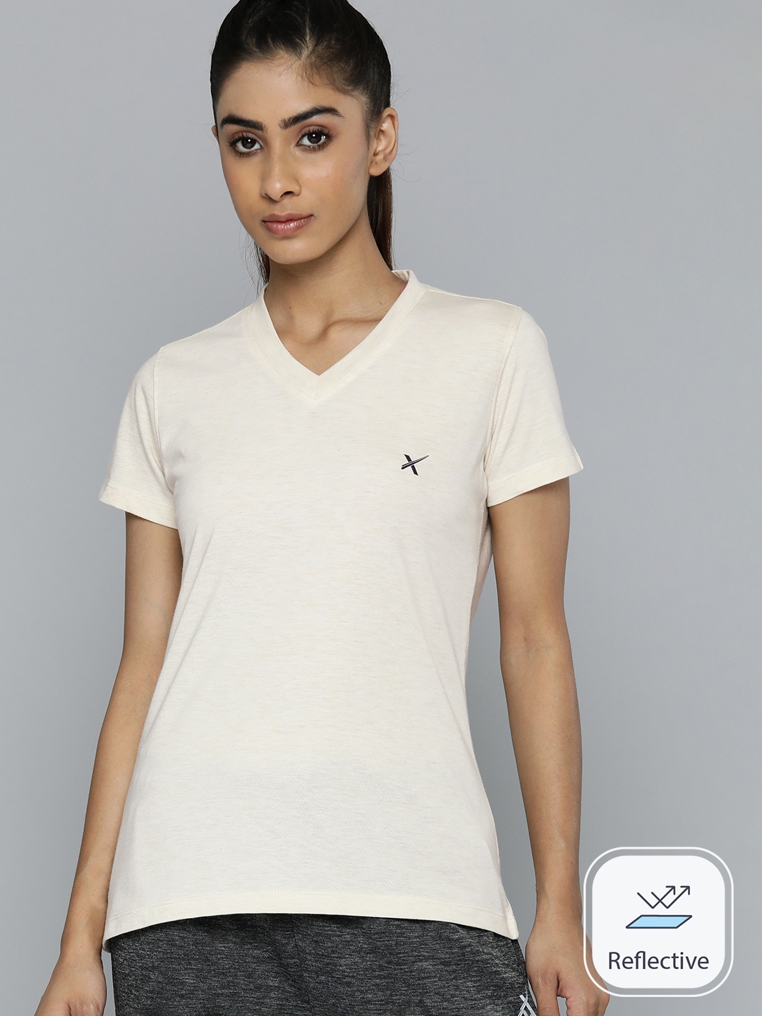 

HRX by Hrithik Roshan Women Solid V-Neck T-shirt, Beige