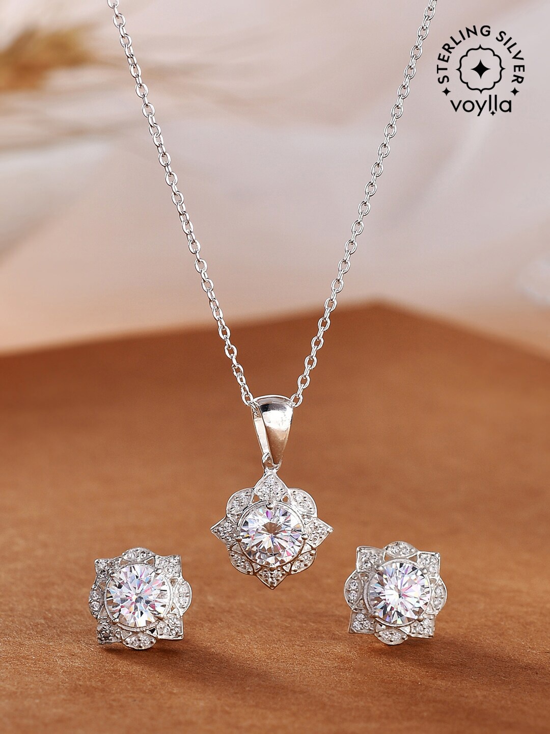 

Studio Voylla Sterling Silver Rhodium Plated Jewellery Set, White