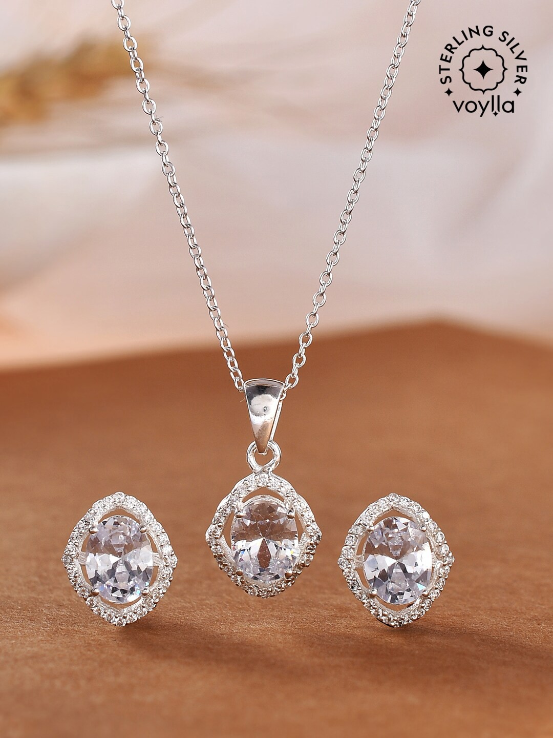 

Studio Voylla 925 Silver Rhodium-Plated Pendant & Earrings