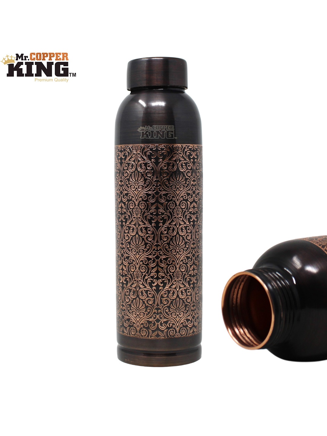

MR. COPPER KING Black Embossed Pure Copper Water Bottle 900 ml
