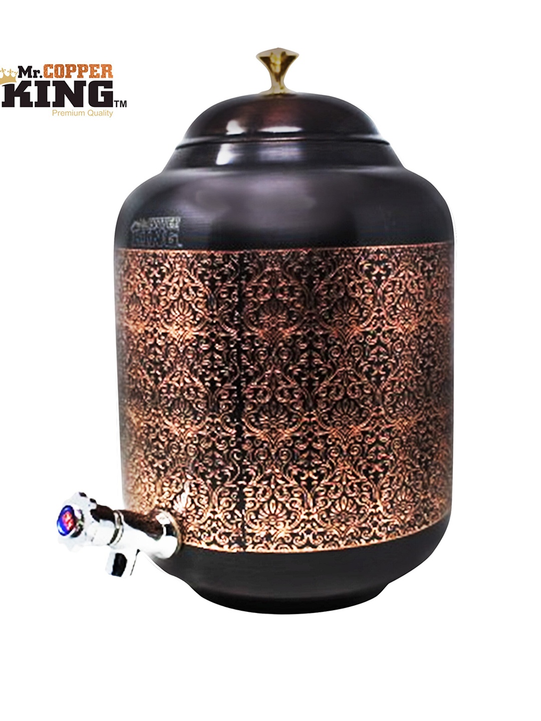 

MR. COPPER KING Copper-Toned Antique Engraved Water Matka Dispenser- 14L