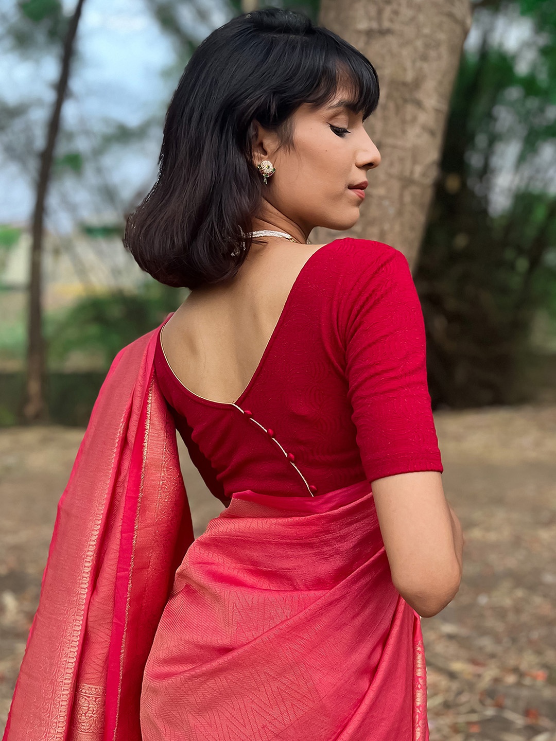 

Bindigasm's Advi Printed Stretchable Saree Blouse, Red