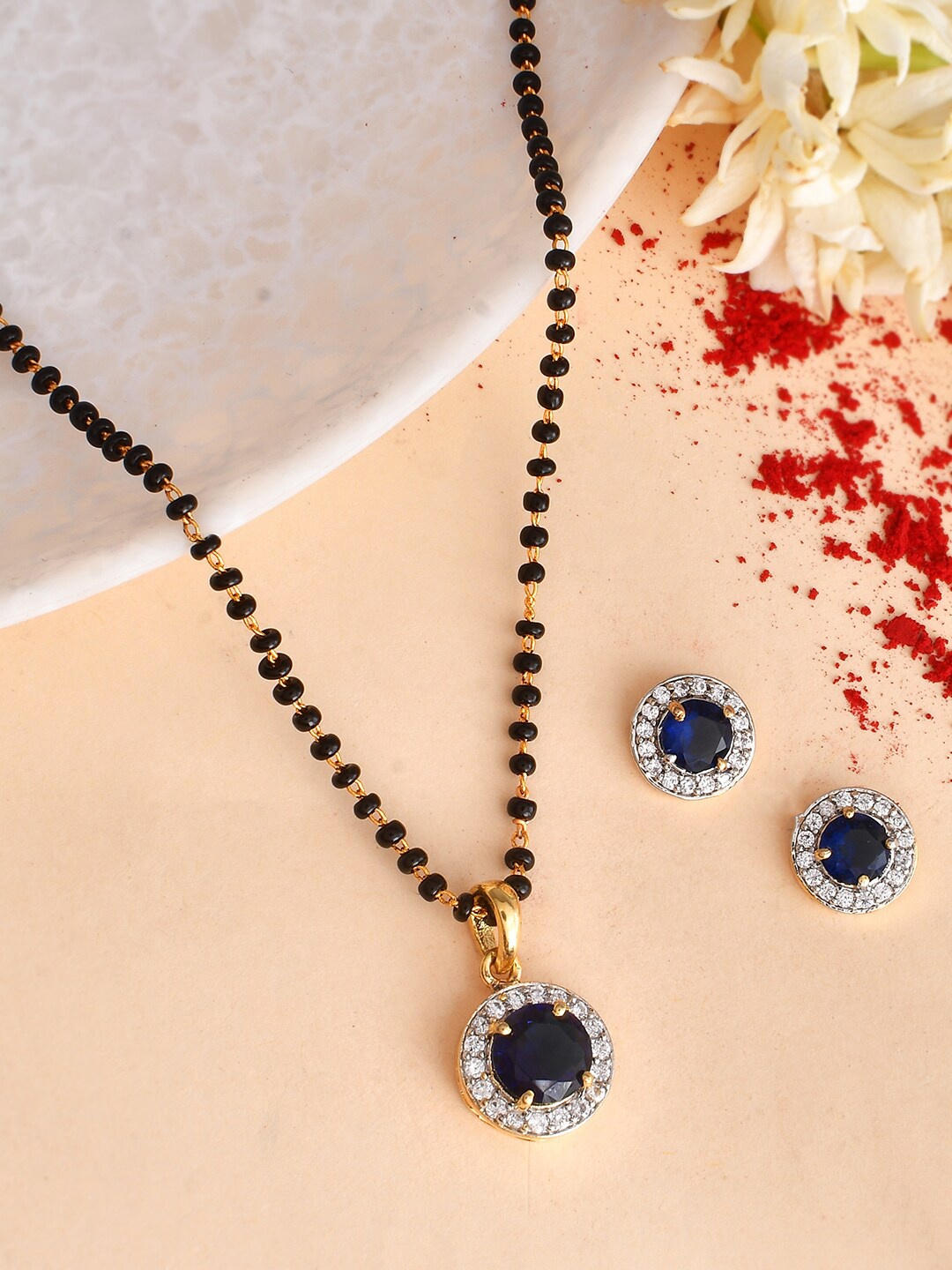 

Voylla Gold-Plated Blue Round Mangalsutra Set