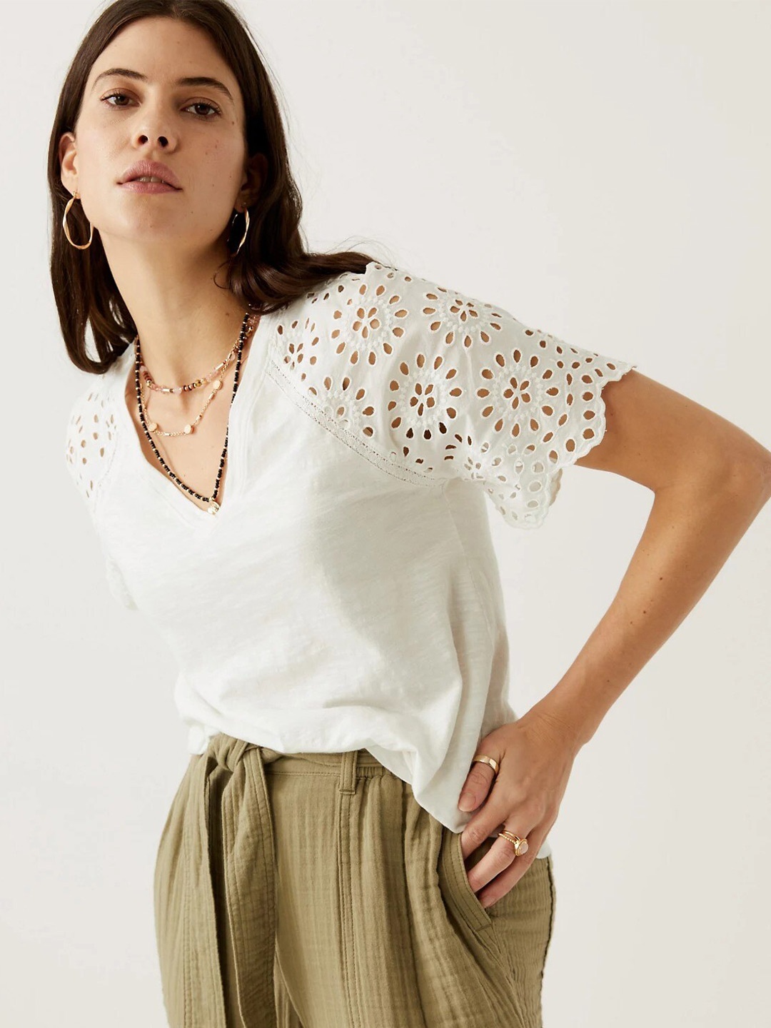 

Marks & Spencer V-Neck Raglan Sleeves Pure Cotton T-shirt, Cream