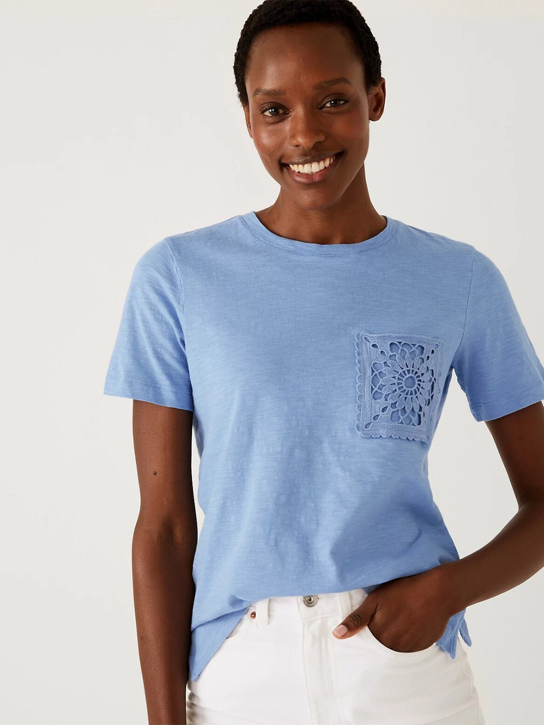 

Marks & Spencer Round Neck Pure Cotton T-shirt, Blue