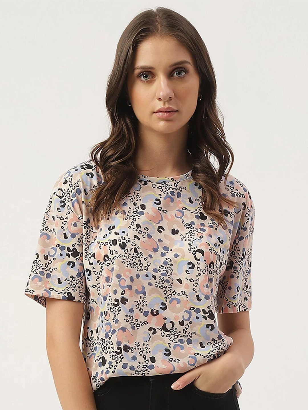 

Marks & Spencer Abstract Printed Round Neck T-shirt, Cream
