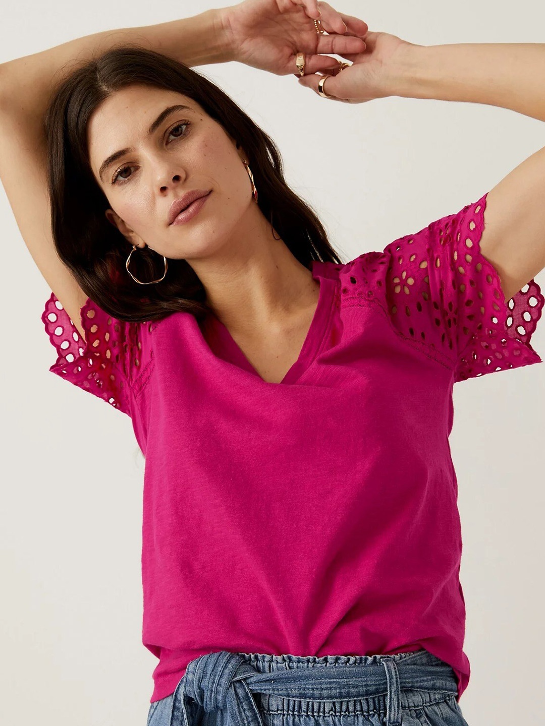 

Marks & Spencer V-Neck Pure Cotton T-shirt, Fuchsia