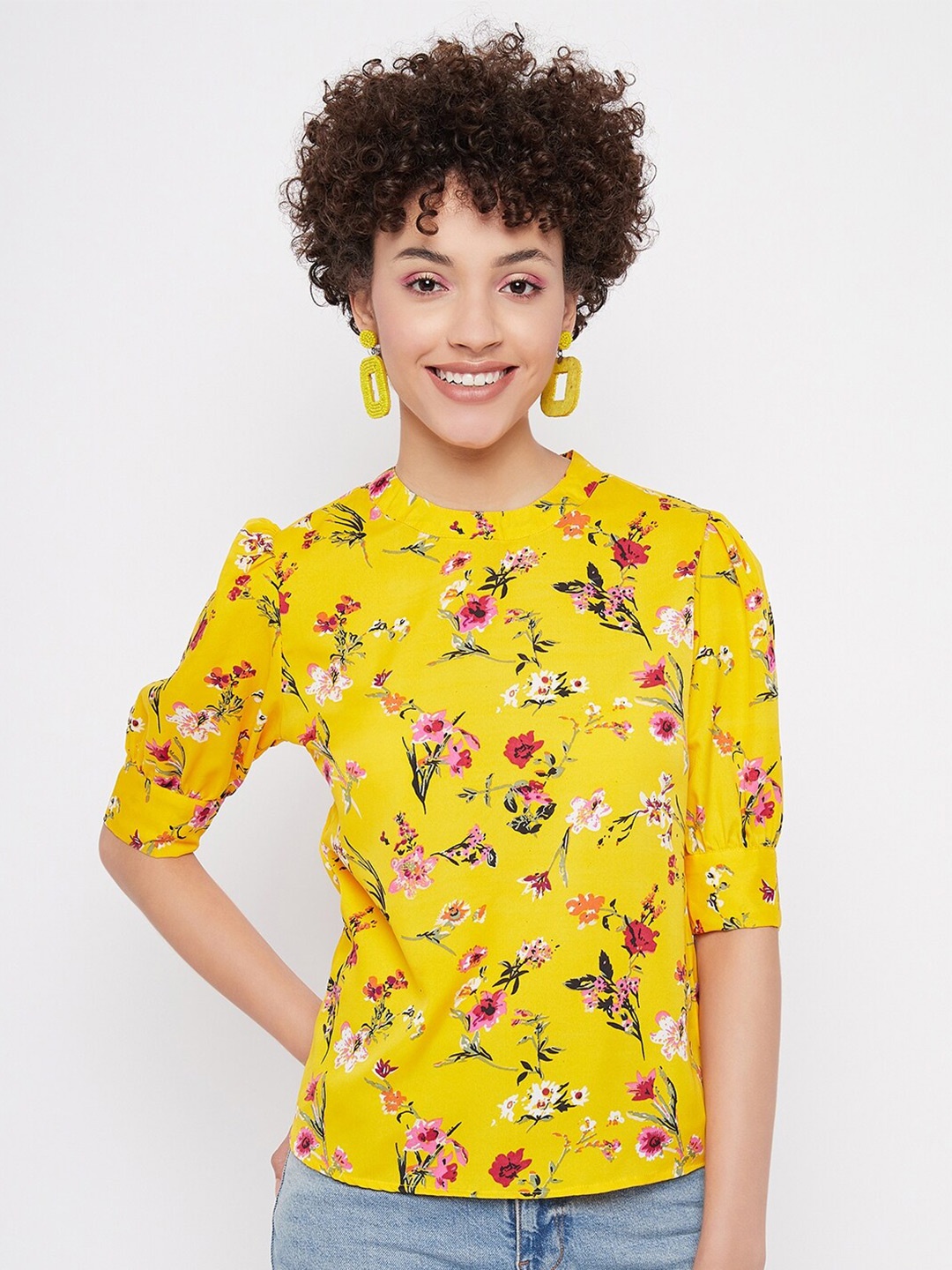 

Uptownie Lite Floral Printed Puff Sleeves Top, Yellow