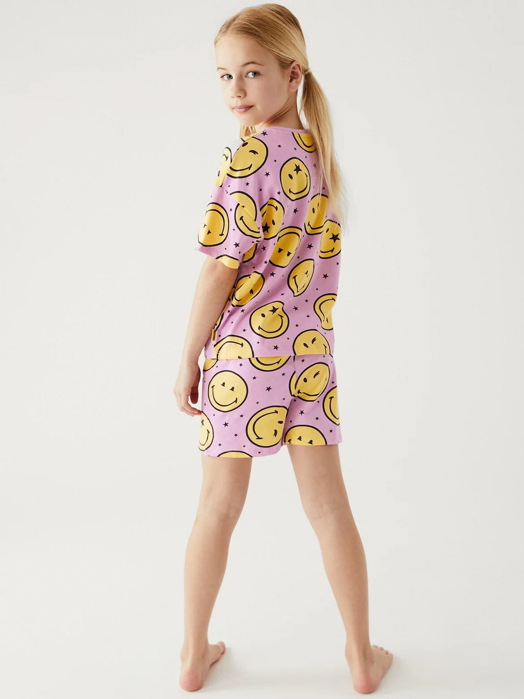 

Marks & Spencer Girls Smiley Printed Pure Cotton Night suit, Pink