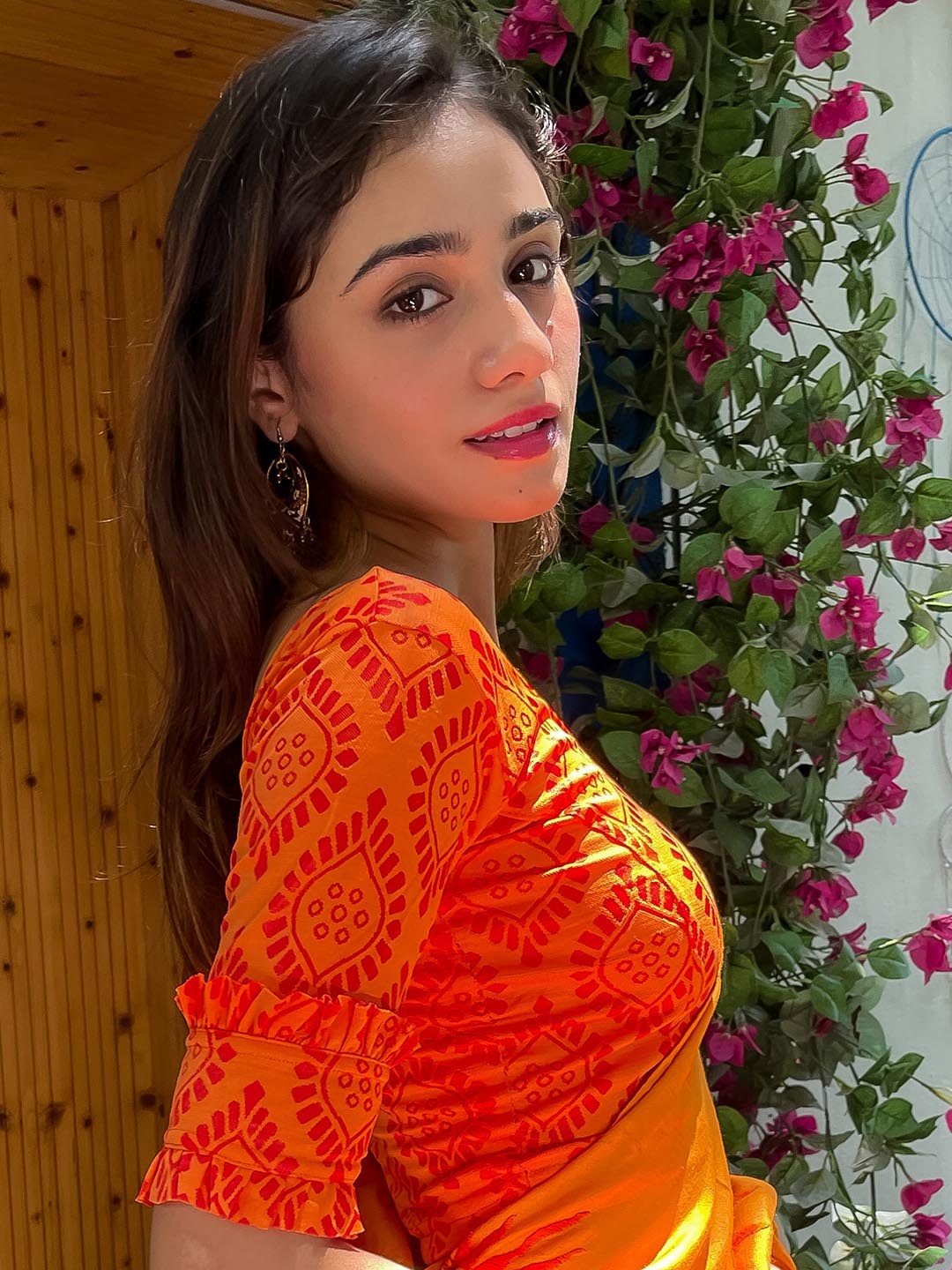 

Bindigasm's Advi Printed Stretchable Saree Blouse, Orange