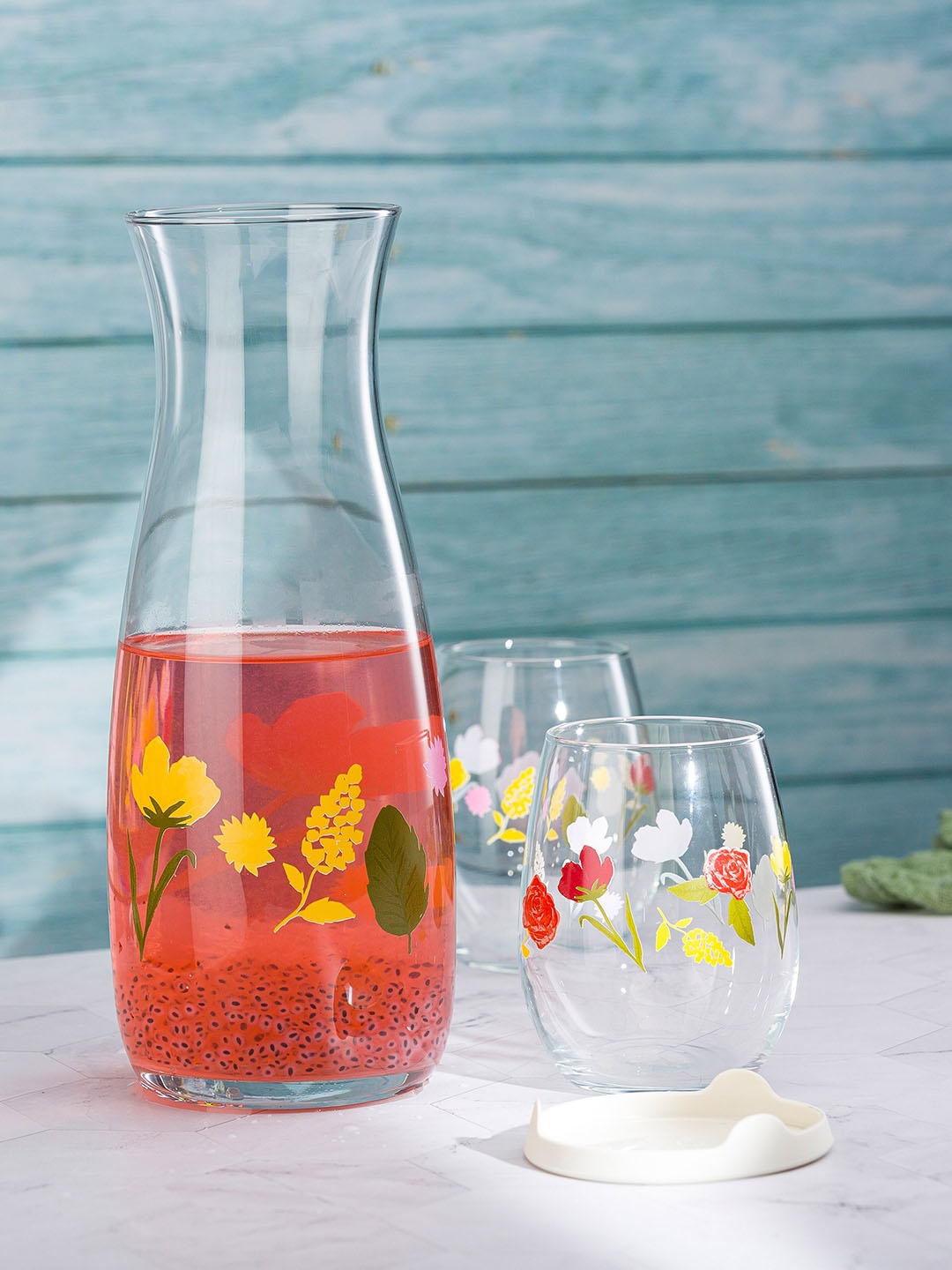 

Pasabahce 3-Pcs Transparent & Red Floral Printed Juice Glass Set