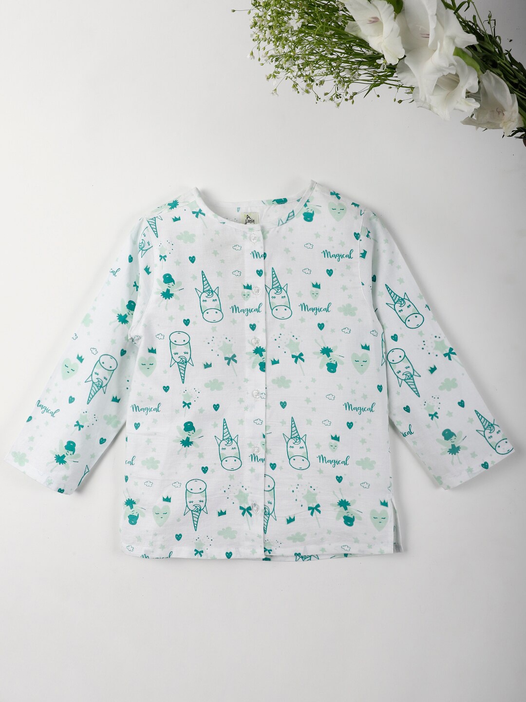 

A Little Fable Boys Printed Night suit, White