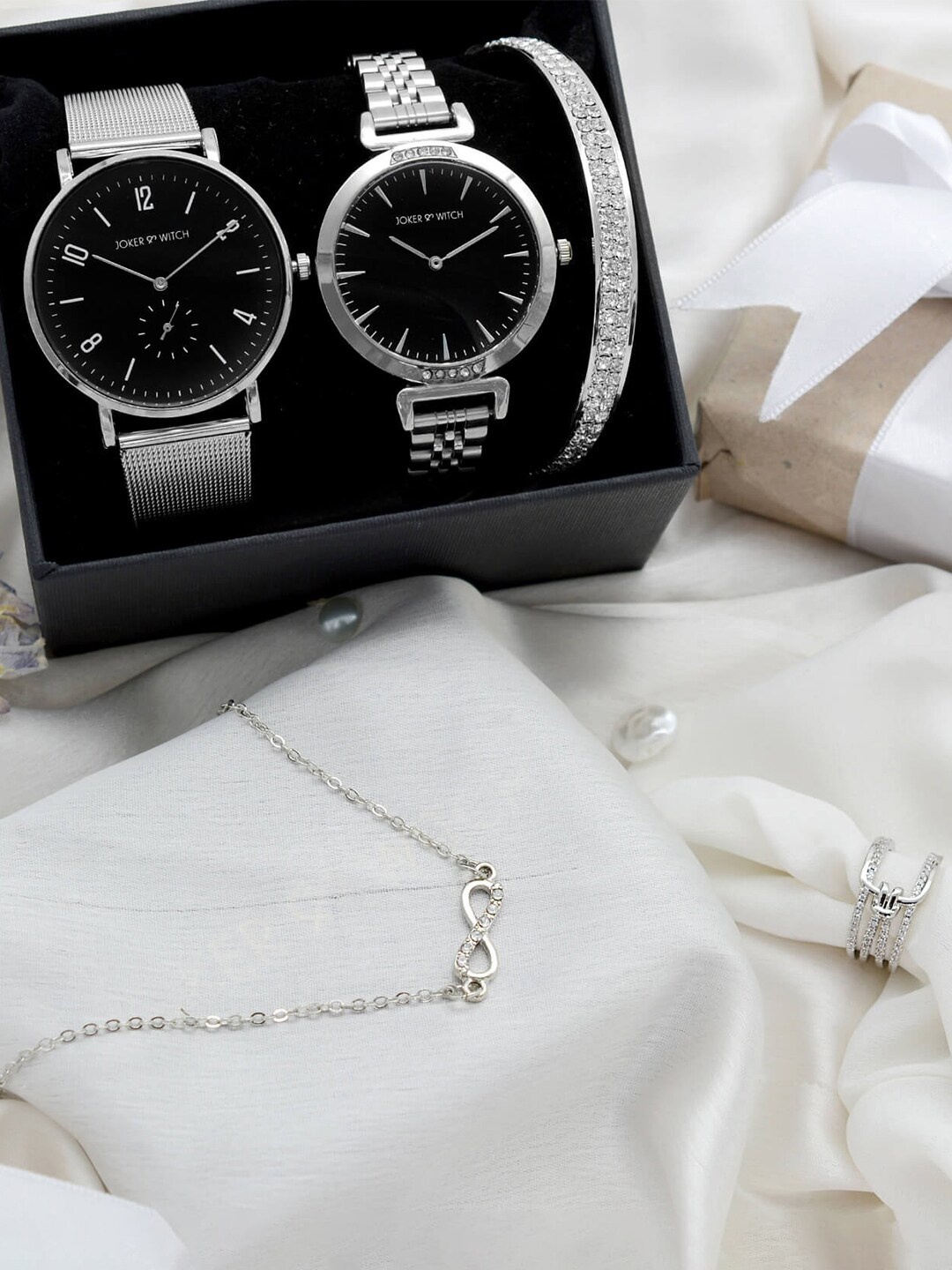 

JOKER & WITCH Couple Stainless Steel Watch Gift Set, Black